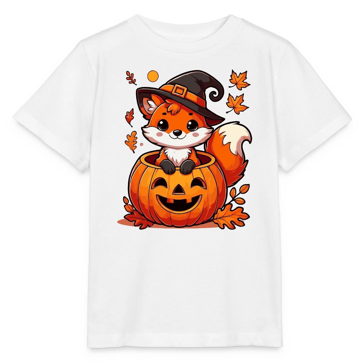 T-Shirt Süßer Halloween Fuchs Im Kürbis Mit Hexenhut Kinder Basic T-Shirt