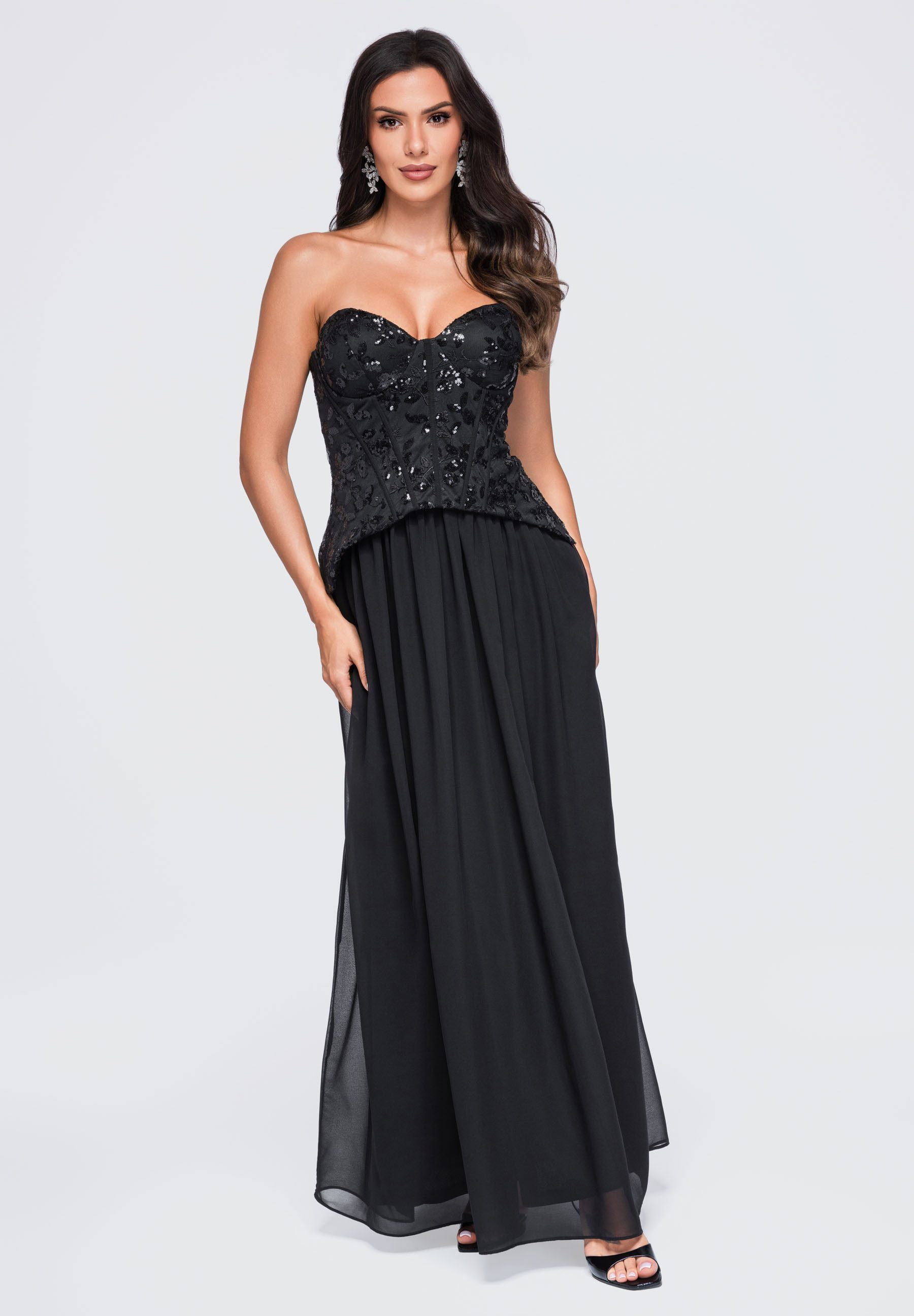 OMBRE Abendkleid Damen Abendkleid Maxi mit Gorsettschnitt Schwarz L (kein Set, 1-tlg) in Unifarbe
