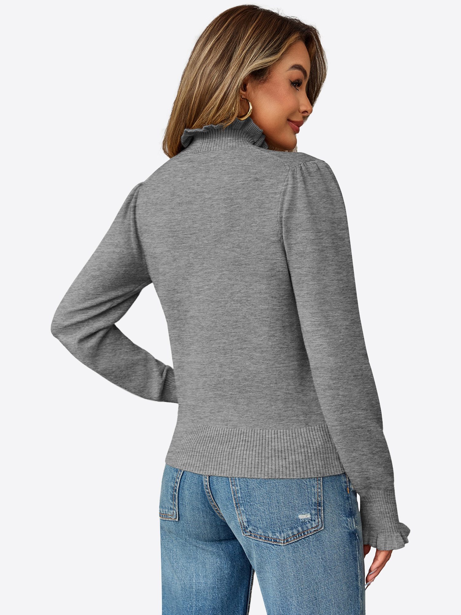 Imily Bela Sweater Damen Lässige Pullover mit Rüschen Besatzung (Packung, 1 günstig online kaufen