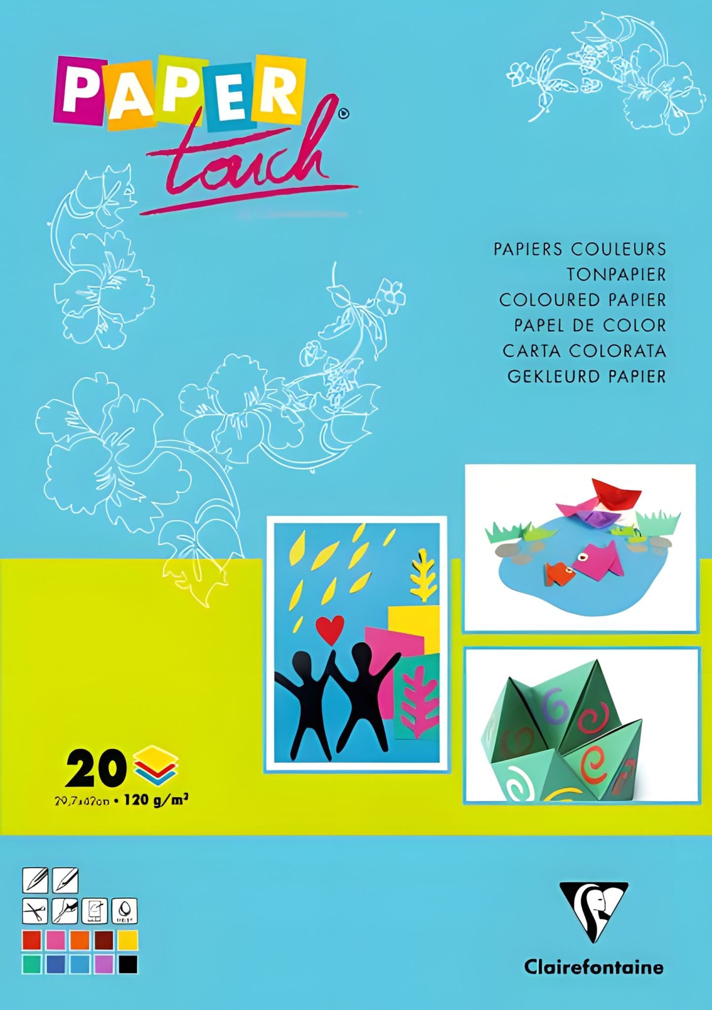 CLAIREFONTAINE Bastelkartonpapier Clairefontaine Tonpapier A3 Block 10 Farb 20Bg