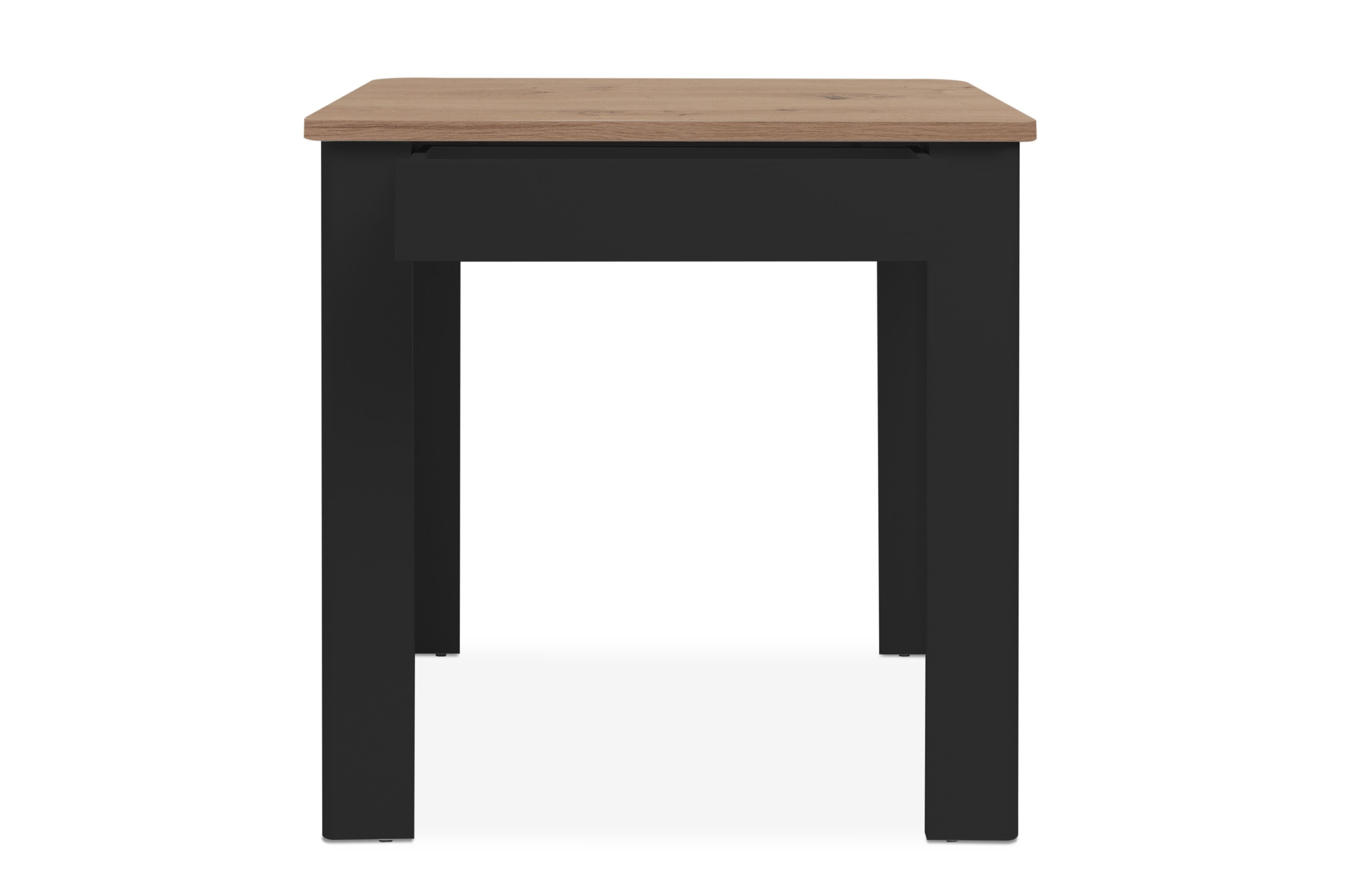 freiraum Esstisch Oslo, mit Schublade, Artisan Oak Dekor / Schwarz - 80x77x80cm (BxHxT)