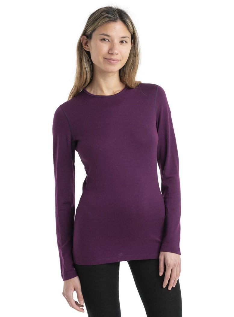 Icebreaker Langarmshirt Unterwäsche 260 Tech Crewe - Merinowolle, enganliegend - plum Damen