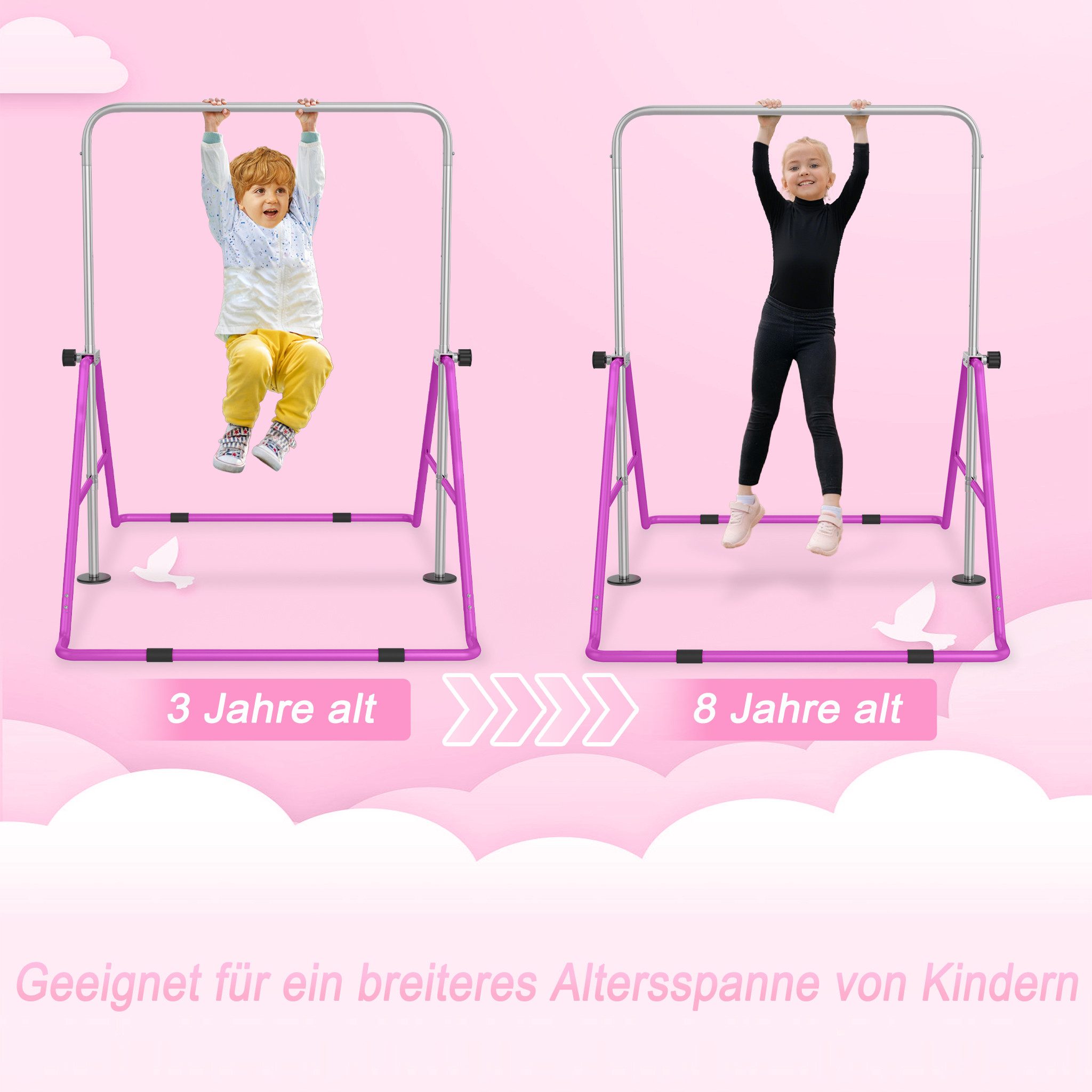 FIVMEN Turnreck Gymnastikstange Kinder Faltbarer, Reckstange Indoor höhenverstellbar, (Stabile Stahlkonstruktion, Erweiterbare Junior-Heimausrüstung Stangen für das Kinderheimtraining)