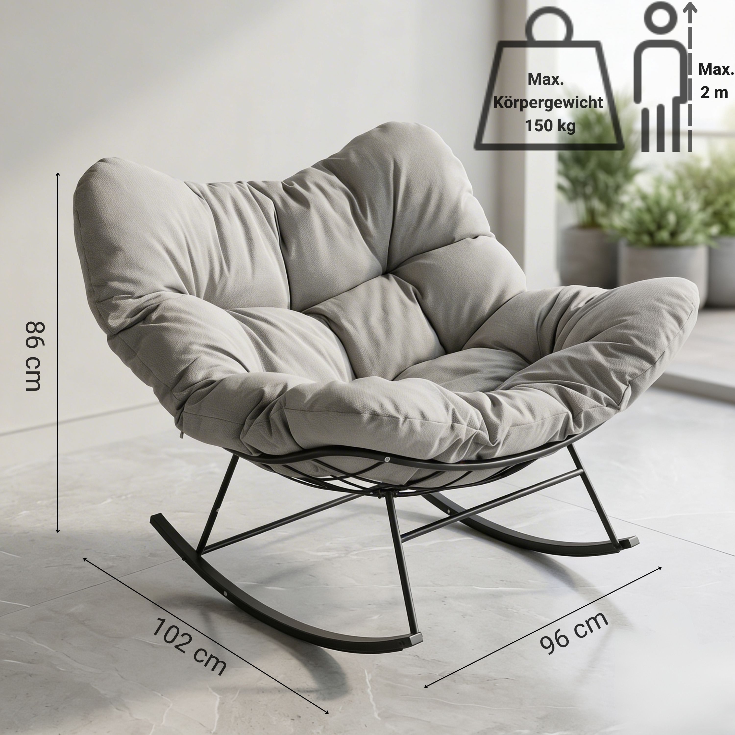 NovaTerra Gartenlounge-Set Stahl-Schaukelstuhl mit Kissen Größe: 110 × 92 × 63 cm, Rostbeständig dank Pulverbeschichtung, wasserabweisendes Kissen