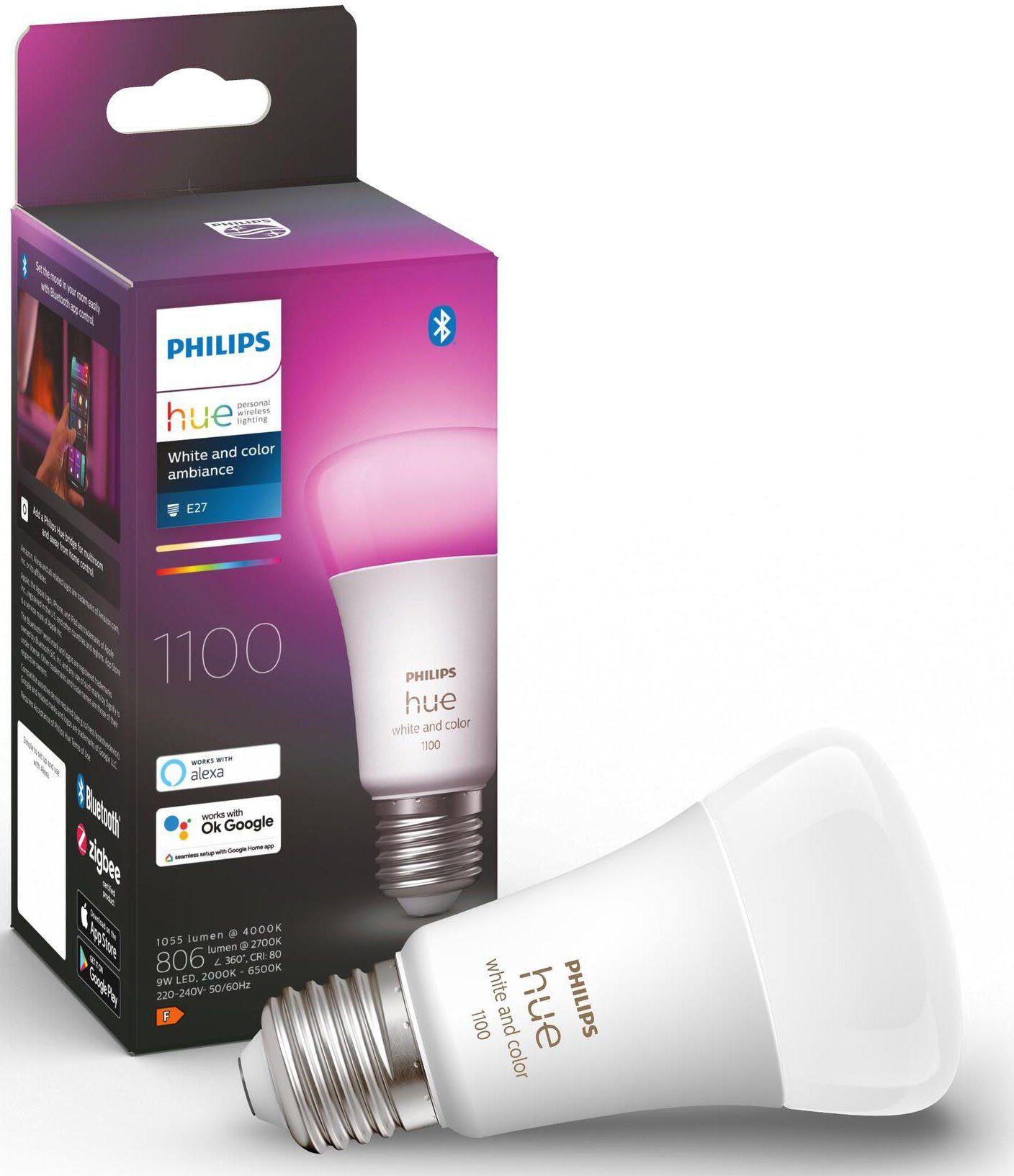 Philips Hue LED-Leuchtmittel White & Col. Amb. E27 Einzelpack 800lm 75W, E27, 1 St., Farbwechsler, Warmweiß