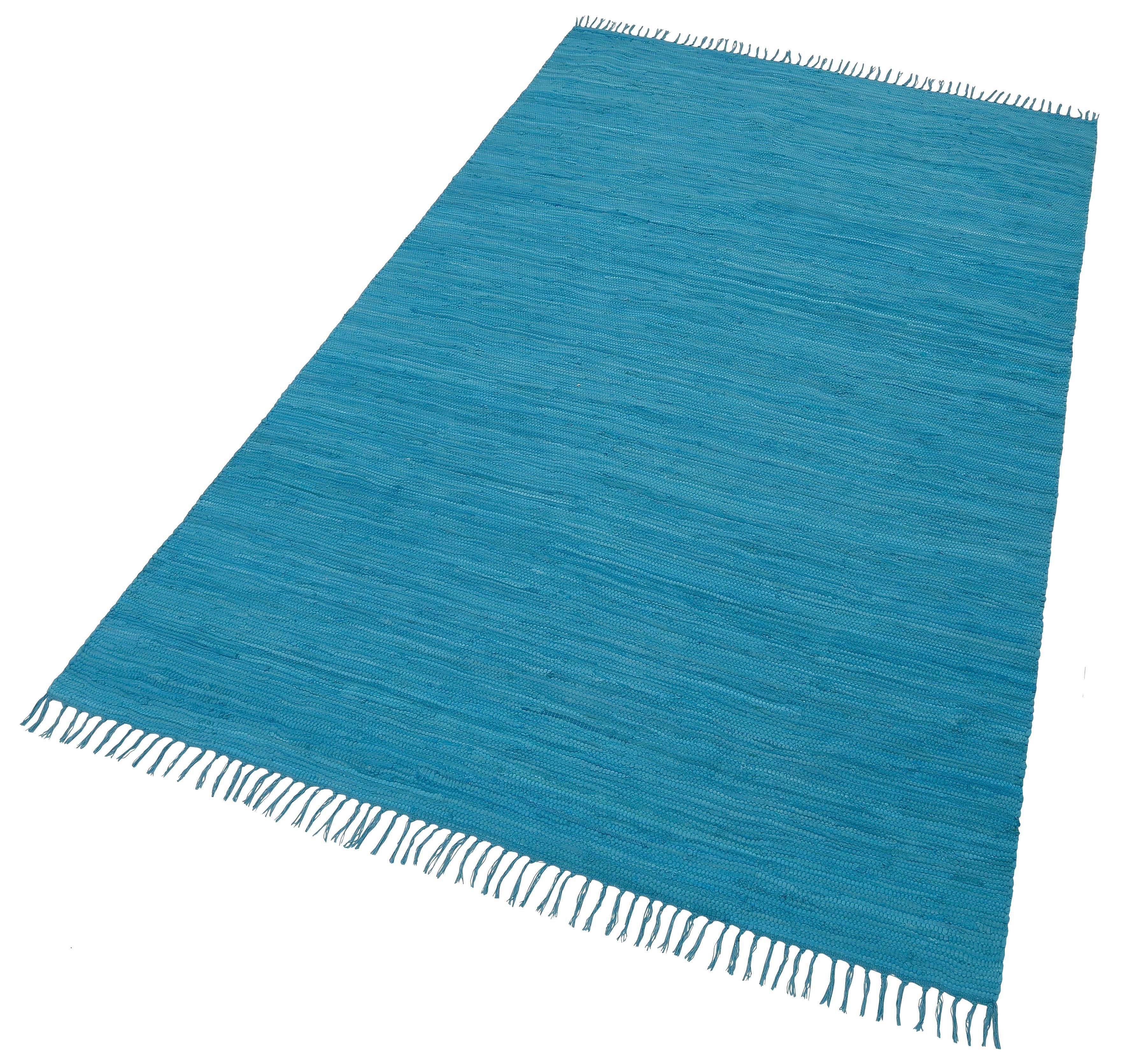 Teppich mm, handgewebt, Höhe: reine rechteckig, Flachgewebe, mit THEKO, Baumwolle, Teppich, Cotton, Fransen Handweb 5 Happy