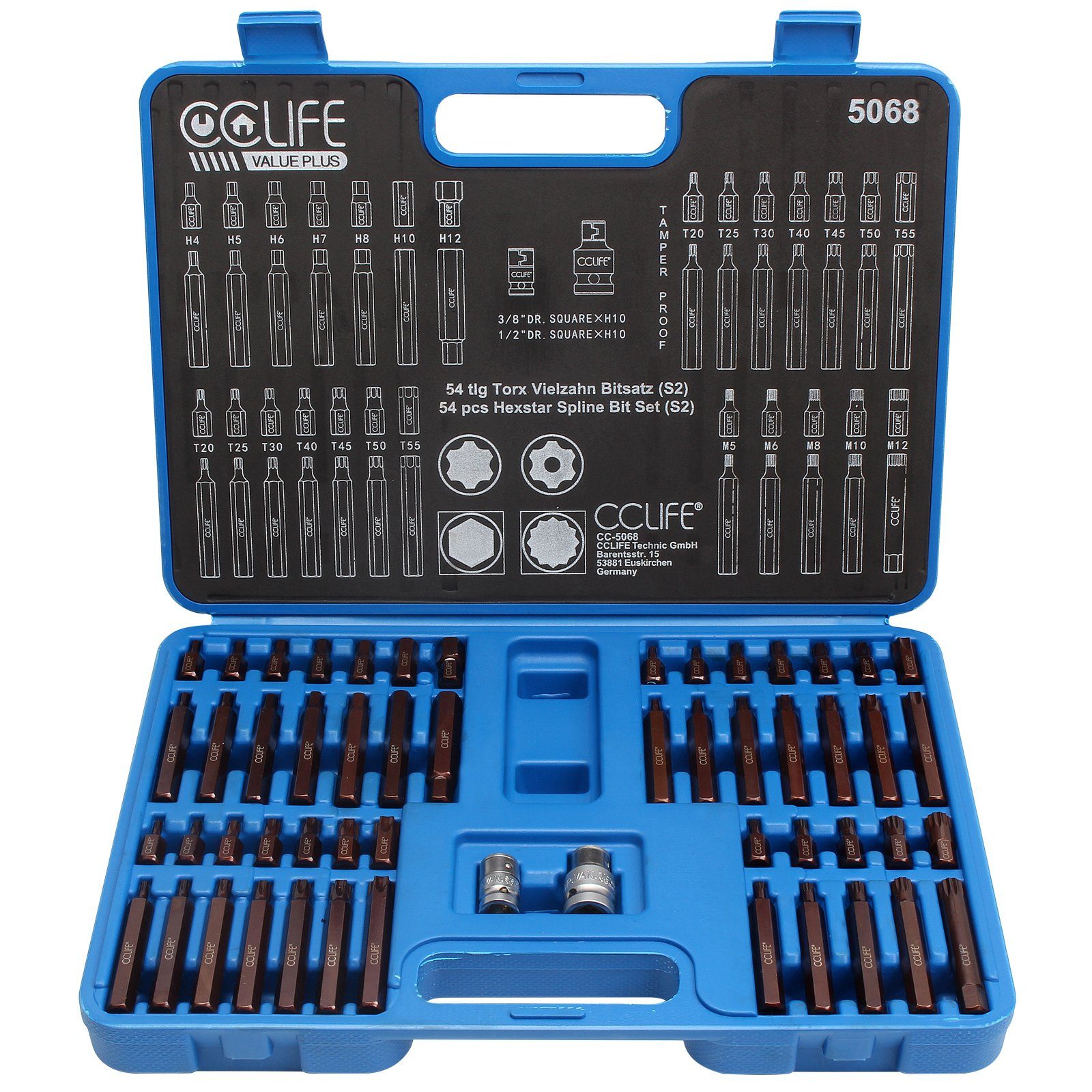 CCLIFE Bit- und Steckschlüsselset S2 XZN Vielzahn Torx Sechskant Steckschlüssel Nuss Satz,54tlg, Packung, 54-St.