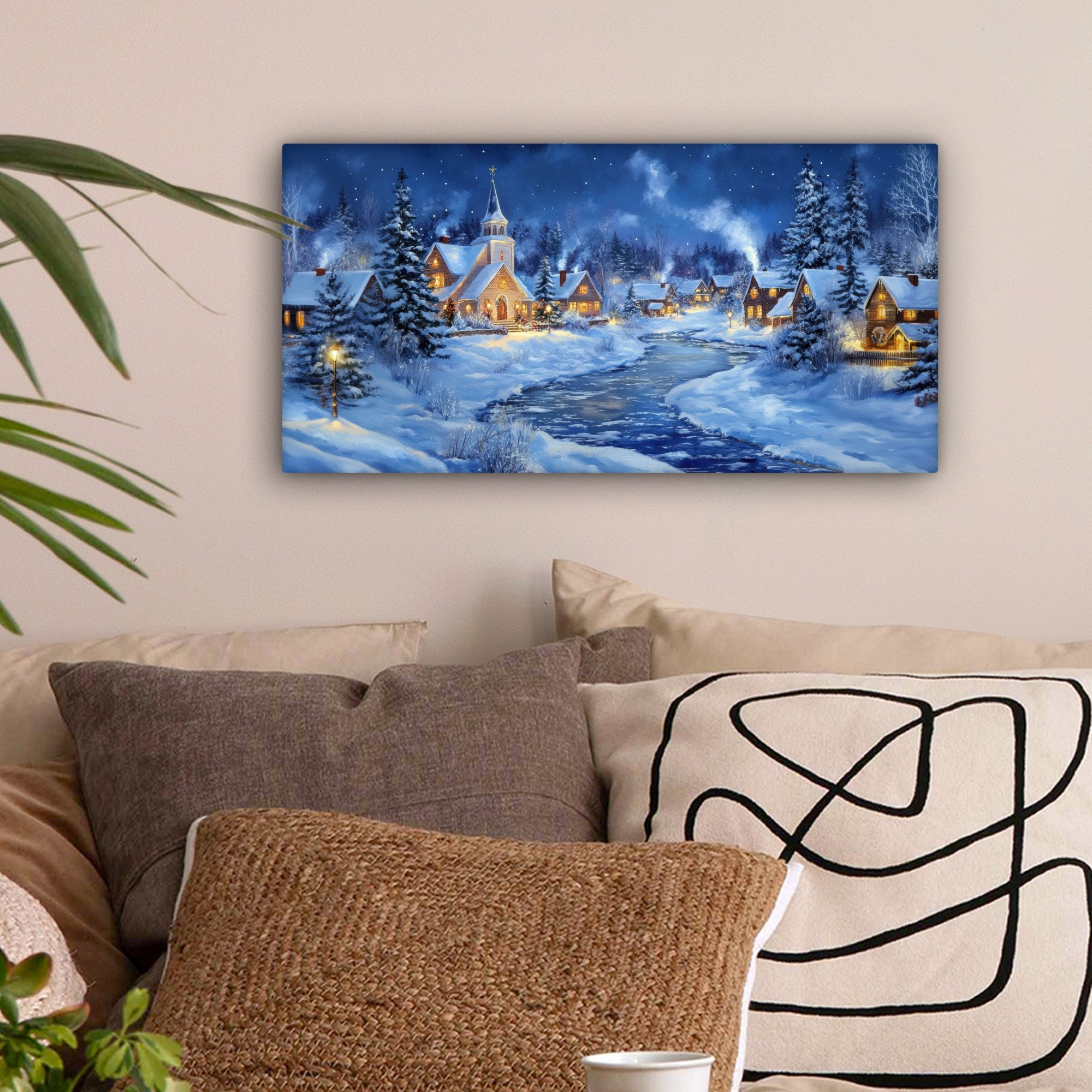 OneMillionCanvasses® Leinwandbild Panorama Winterabend - Weihnachtsdorf günstig online kaufen