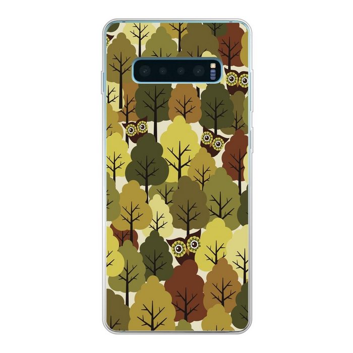 MuchoWow Handyhülle Eine Illustration eines herbstlichen Waldes mit Eulen Phone Case Handyhülle Samsung Galaxy S10 Lite Silikon Schutzhülle