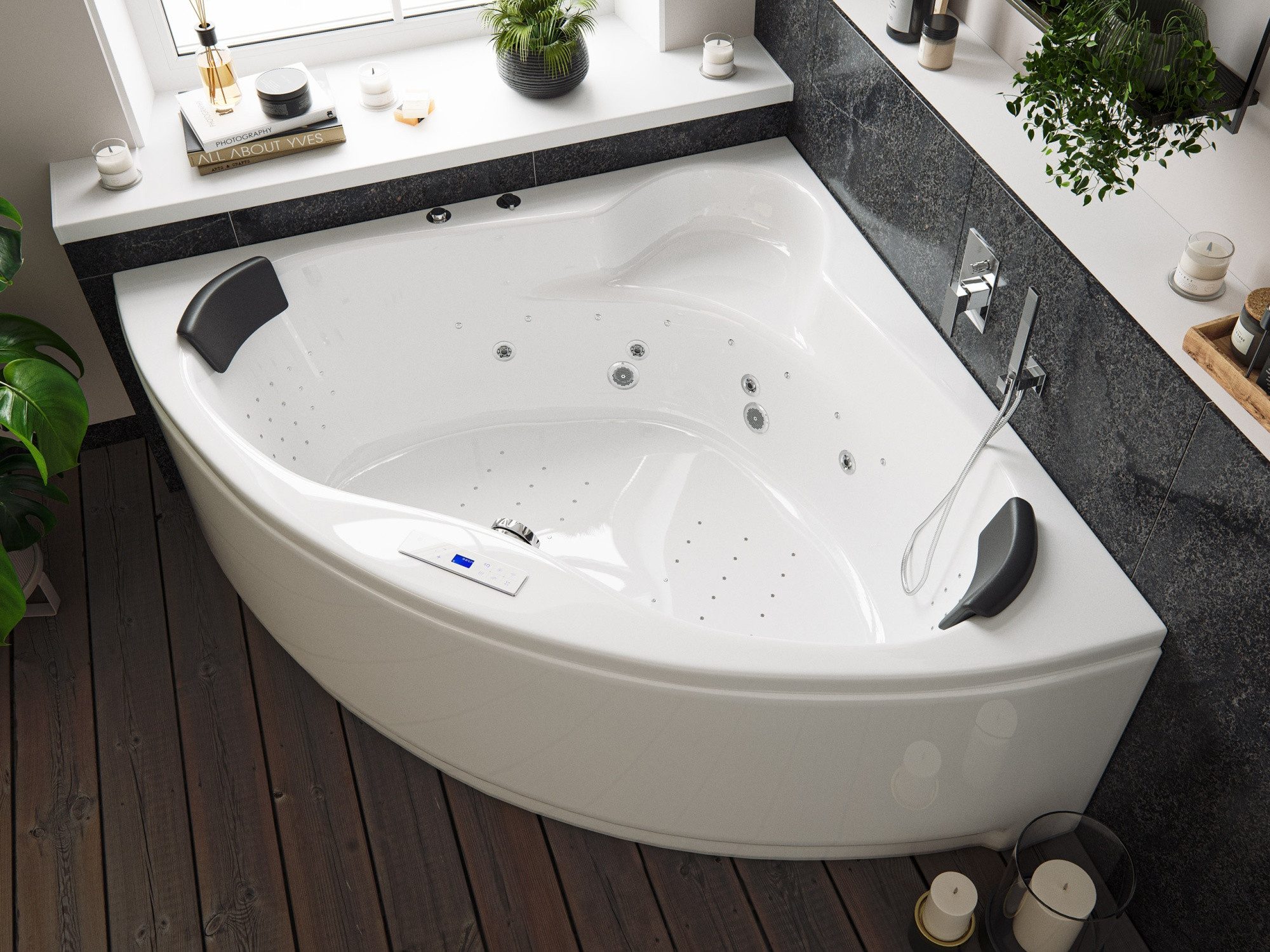 Magnolia Home Whirlpool-Badewanne Deluxe Whirlpool Set SELENE ULTRA mit 80 Düsen und LEDs Befüllung Über