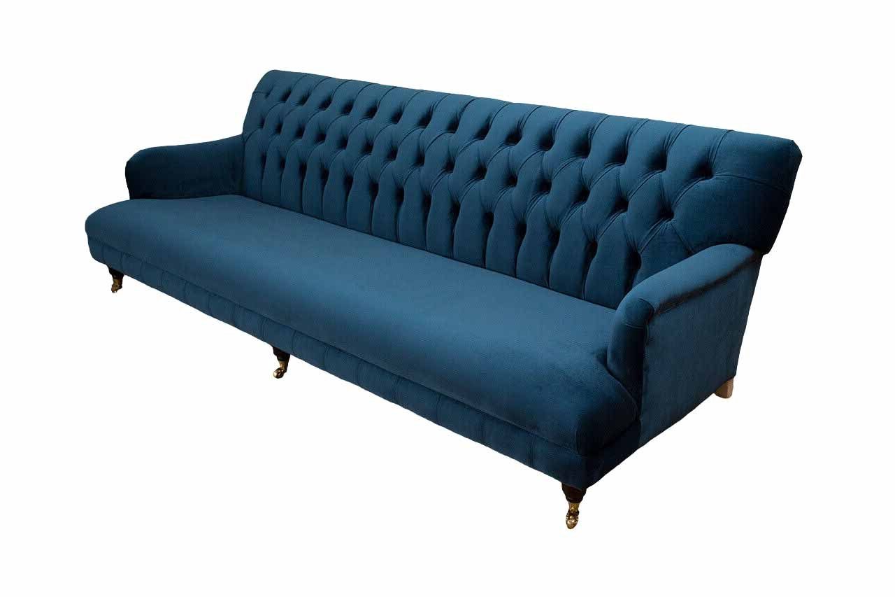 AUS HANDGEFERTIGT 4-SITZER SAMT CHESTERFIELD-SOFA, Chesterfield-Sofa JVmoebel MARINEBLAUEM