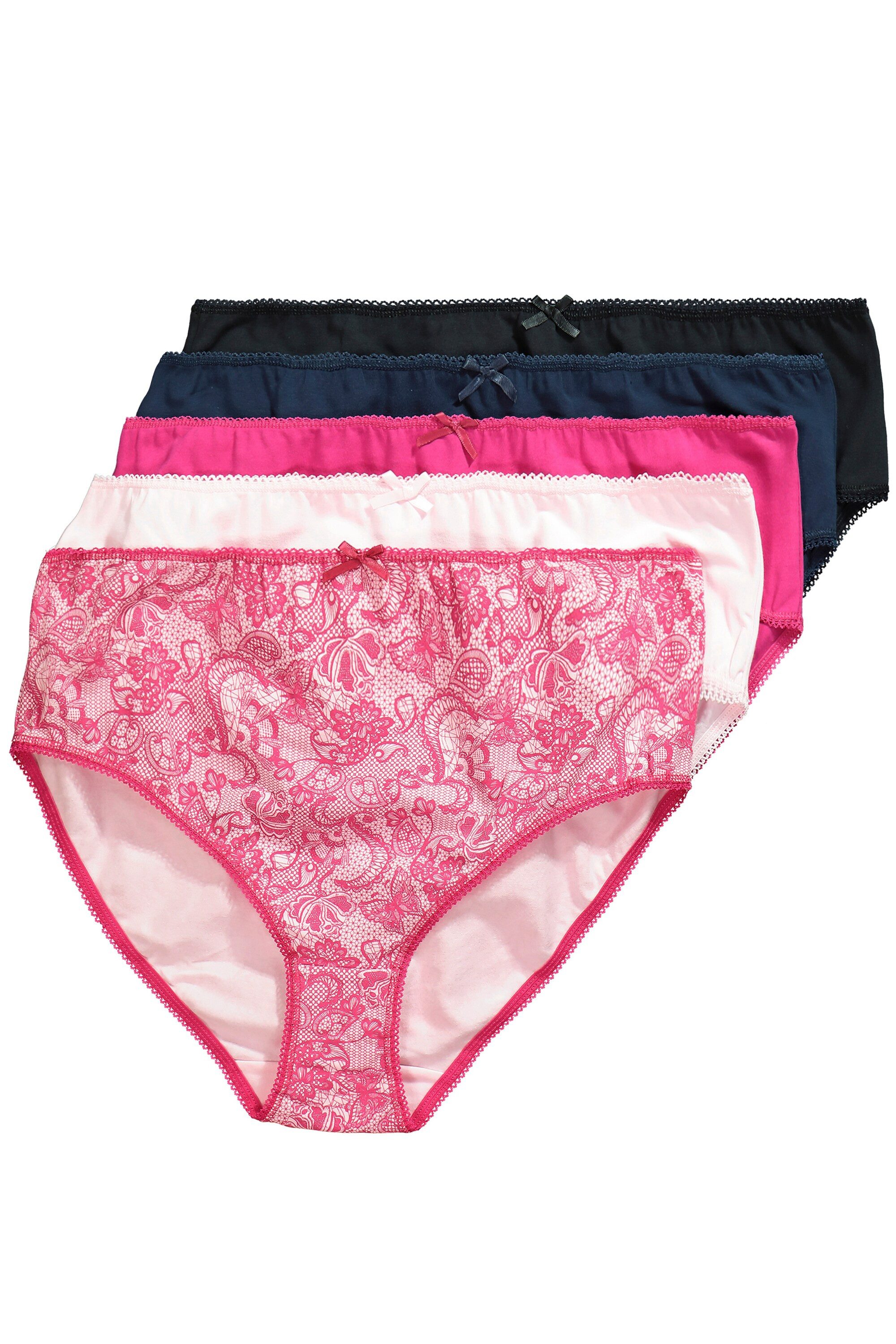 Ulla Popken Damen Midi-Slips – 5er Pack, Bequem & Formstabil – Mit Blumenprint Oder Uni – Größen Bis 42+