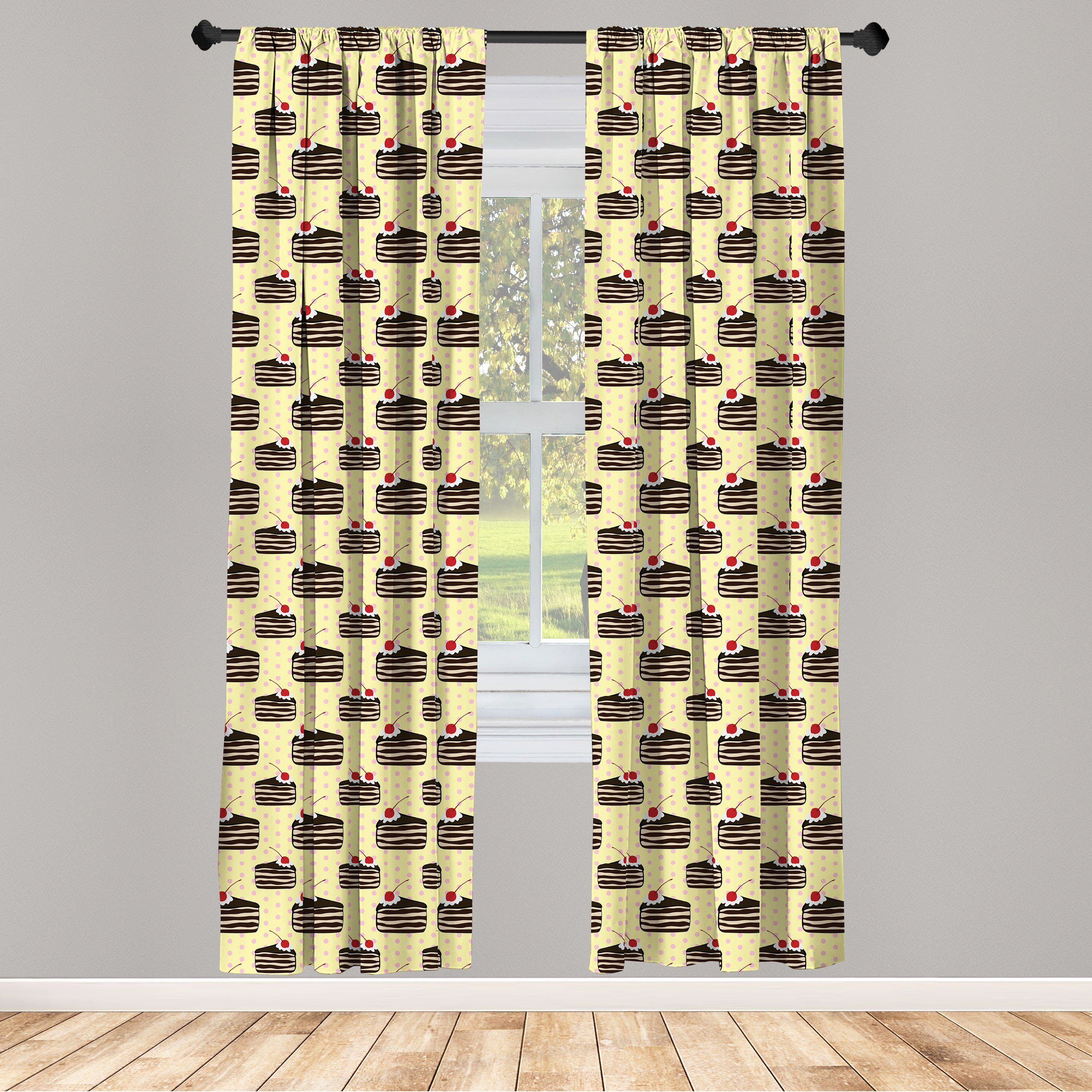 Gardine Vorhang für Wohnzimmer Schlafzimmer Dekor, Abakuhaus, Microfaser, Karikatur Kuchen-Scheiben auf hellgelbem