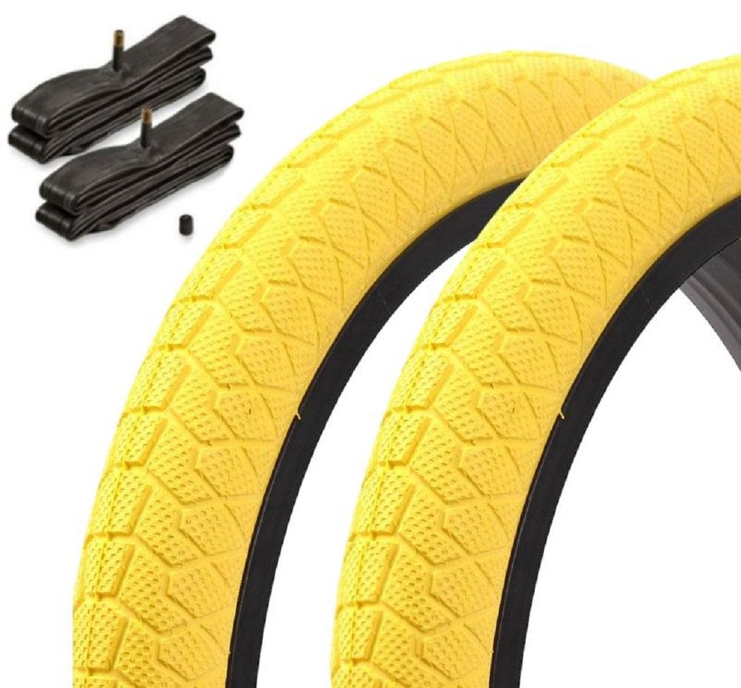 KHEbikes Fahrradreifen BMX Reifen Set Kenda 20 Zoll x 1,95 Gelb mit Schlauch AV, BMX KHEbikes