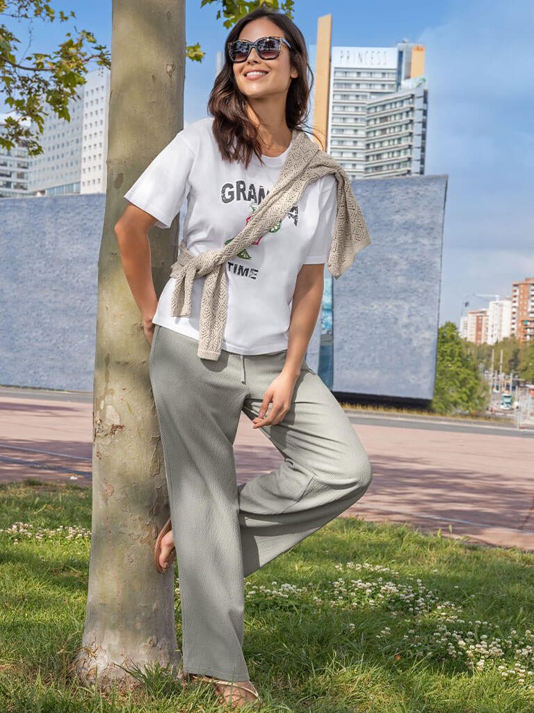 Blue Seven Strandhose Damen Hose 186202 Unifarben mit Tunnelzug - Sommerhose Freizeithose Elastische Taille, Tunnelzug & Bindeband, Weites Bein, Seitentaschen