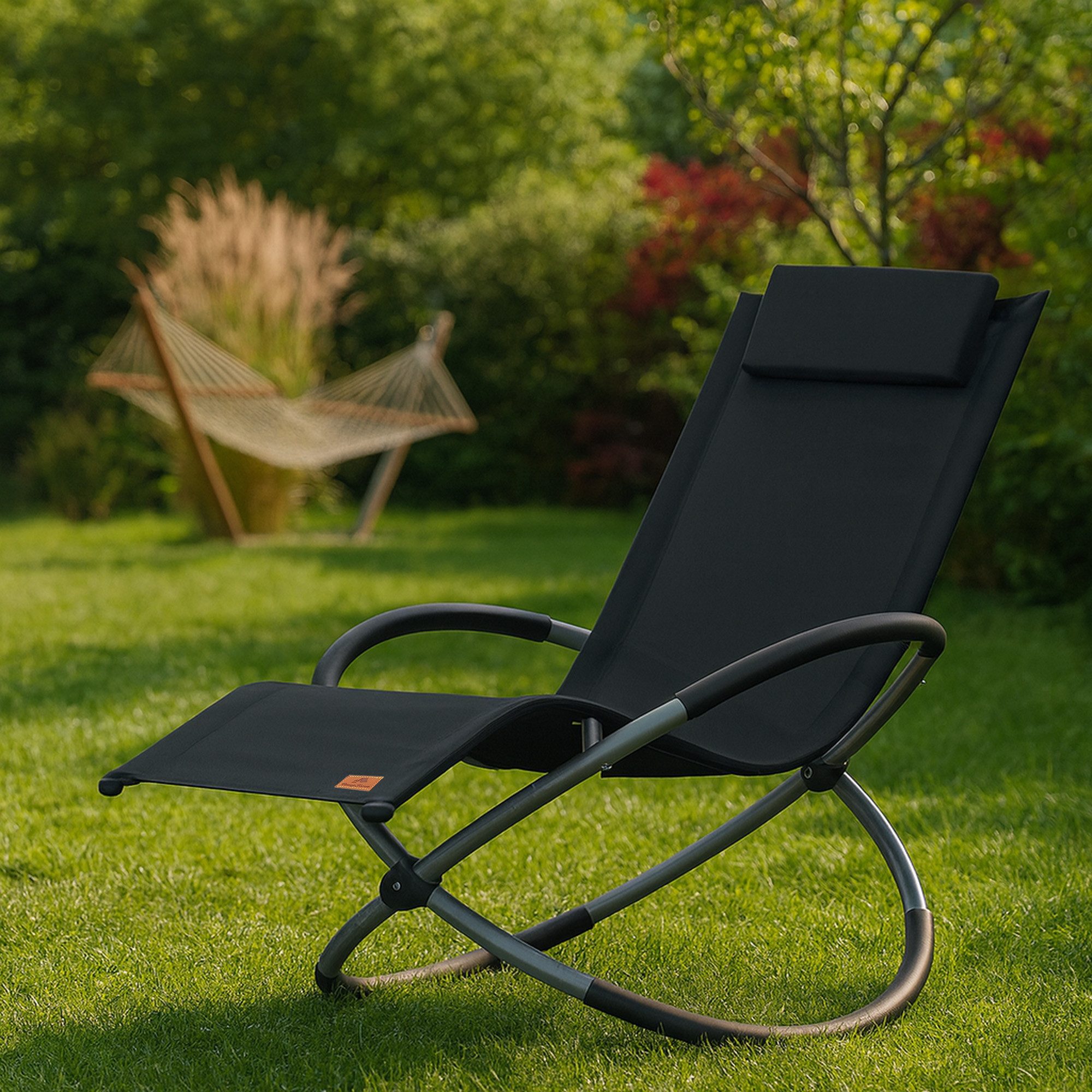 CampFeuer Gartenliege Relaxliege, Schwarz, Gartenliege klappbar Sonnenliege Schaukelliege, Hohe Belastbarkeit