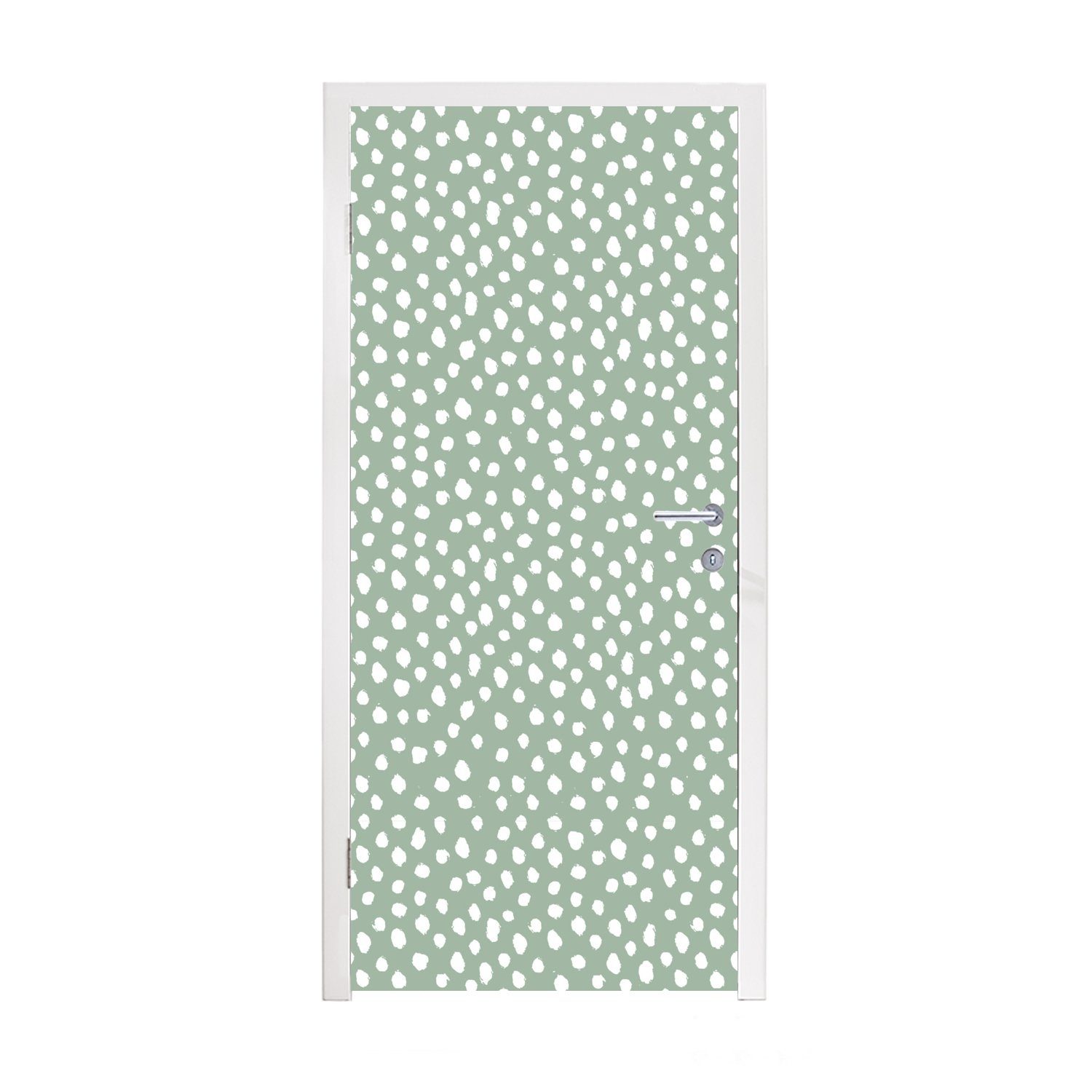 dots - Tür, 75x205 St), Weiß, Türtapete Polka (1 cm MuchoWow Fototapete Matt, Türaufkleber, für Grün bedruckt, -