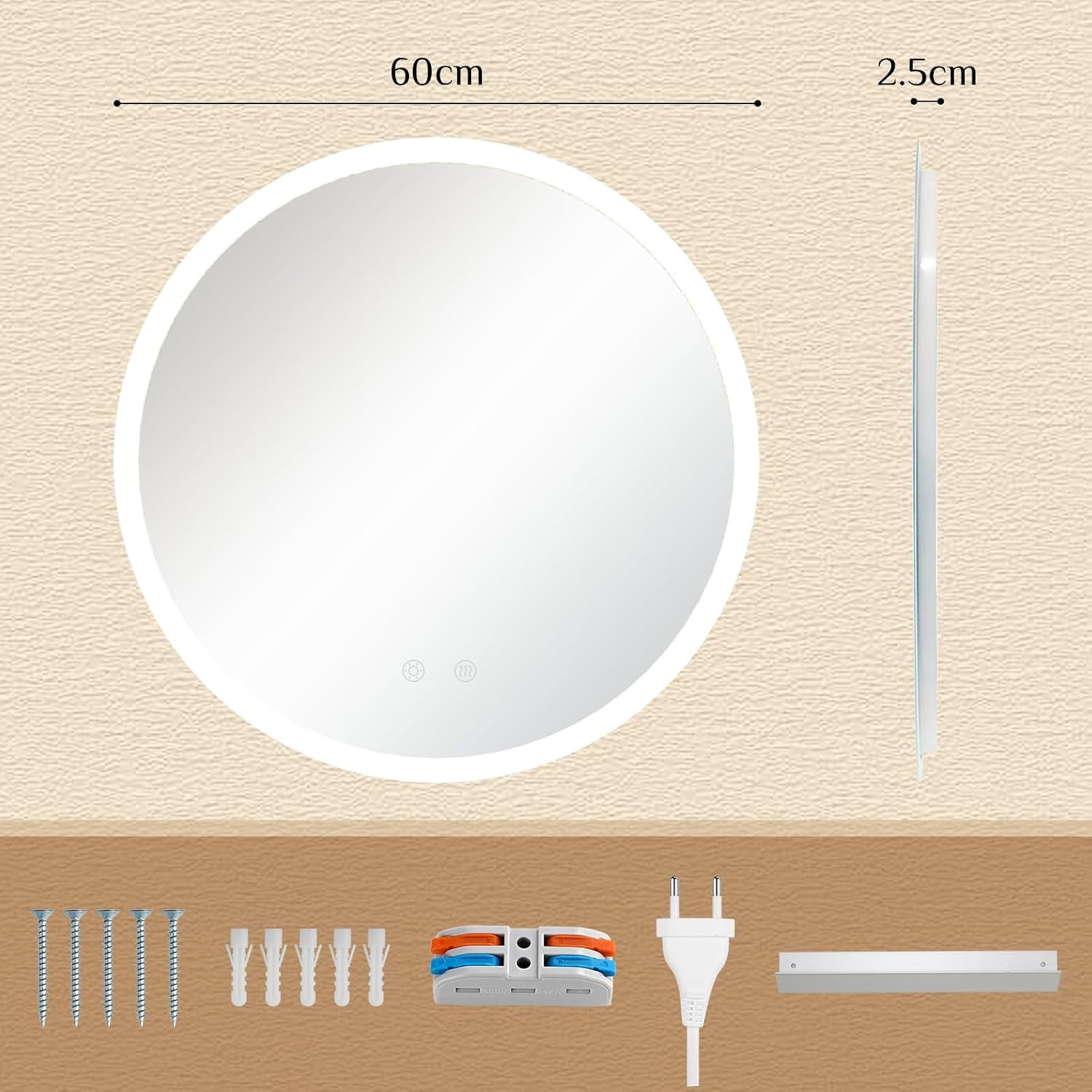 TLGREEN Badspiegel Rund mit Beleuchtung,LED Spiegel mit 3 Lichtfarben dimmb günstig online kaufen