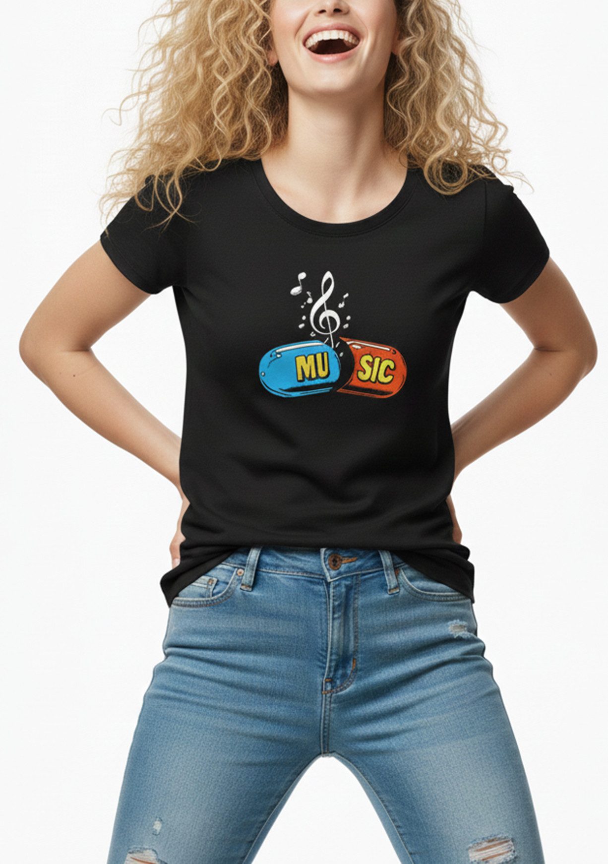 MAKAYA Print-Shirt Musik Top für Frauen – Rock Motiv, Elektro & Hip Hop Style (Schwarz, S, M, L, XL) Baumwolle