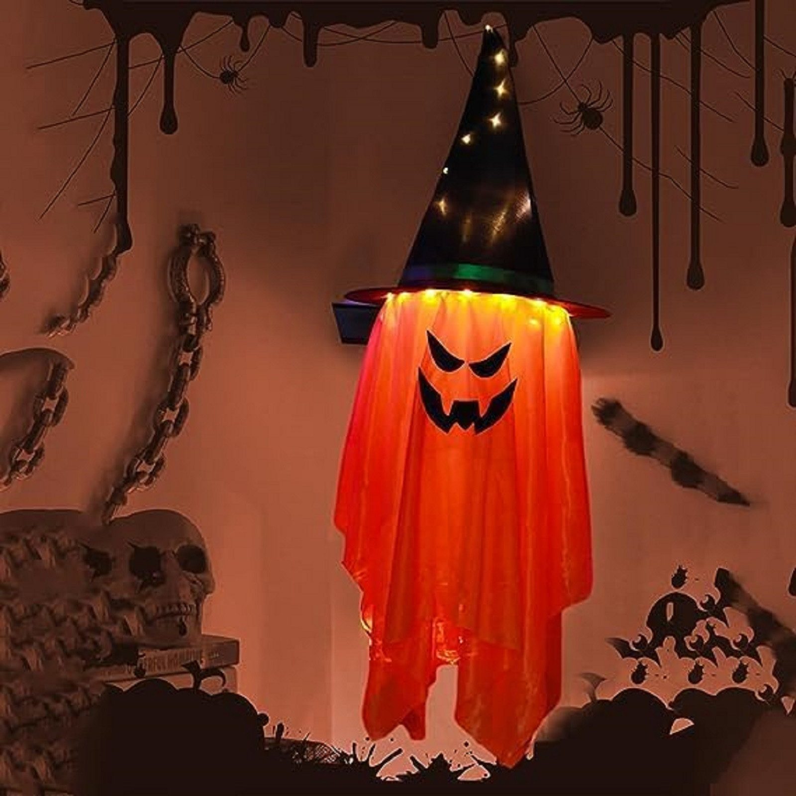 Qualra Dekohänger Halloween LED Lichter Geister für Cosplay Garten Deko Aufblasbar (1 St), Windsack Ghost Batteriebetrieben