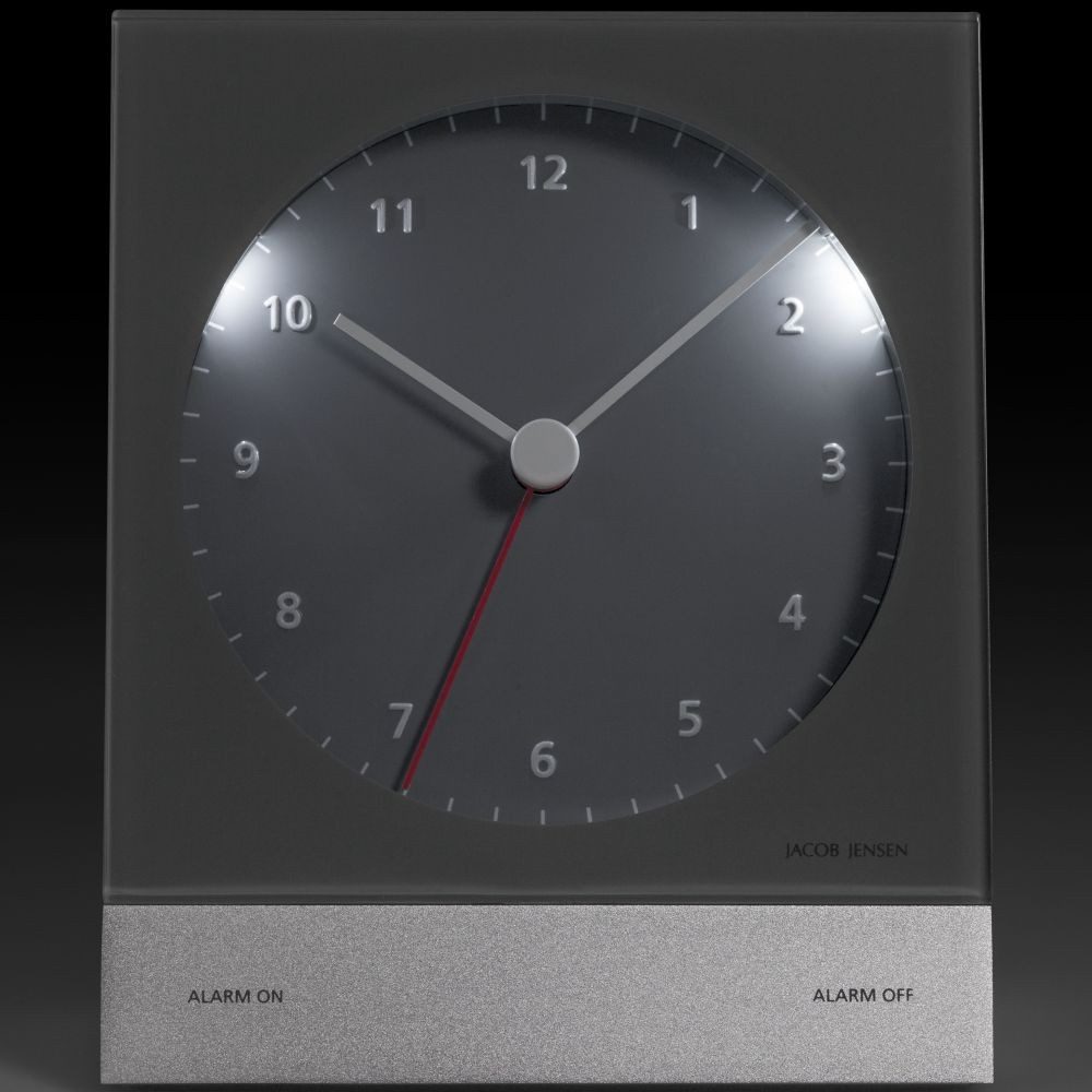 Jacob Jensen Wecker JACOB JENSEN Quarz Wecker 340 anthrazit 10x13cm Alarm Snooze LED Licht
