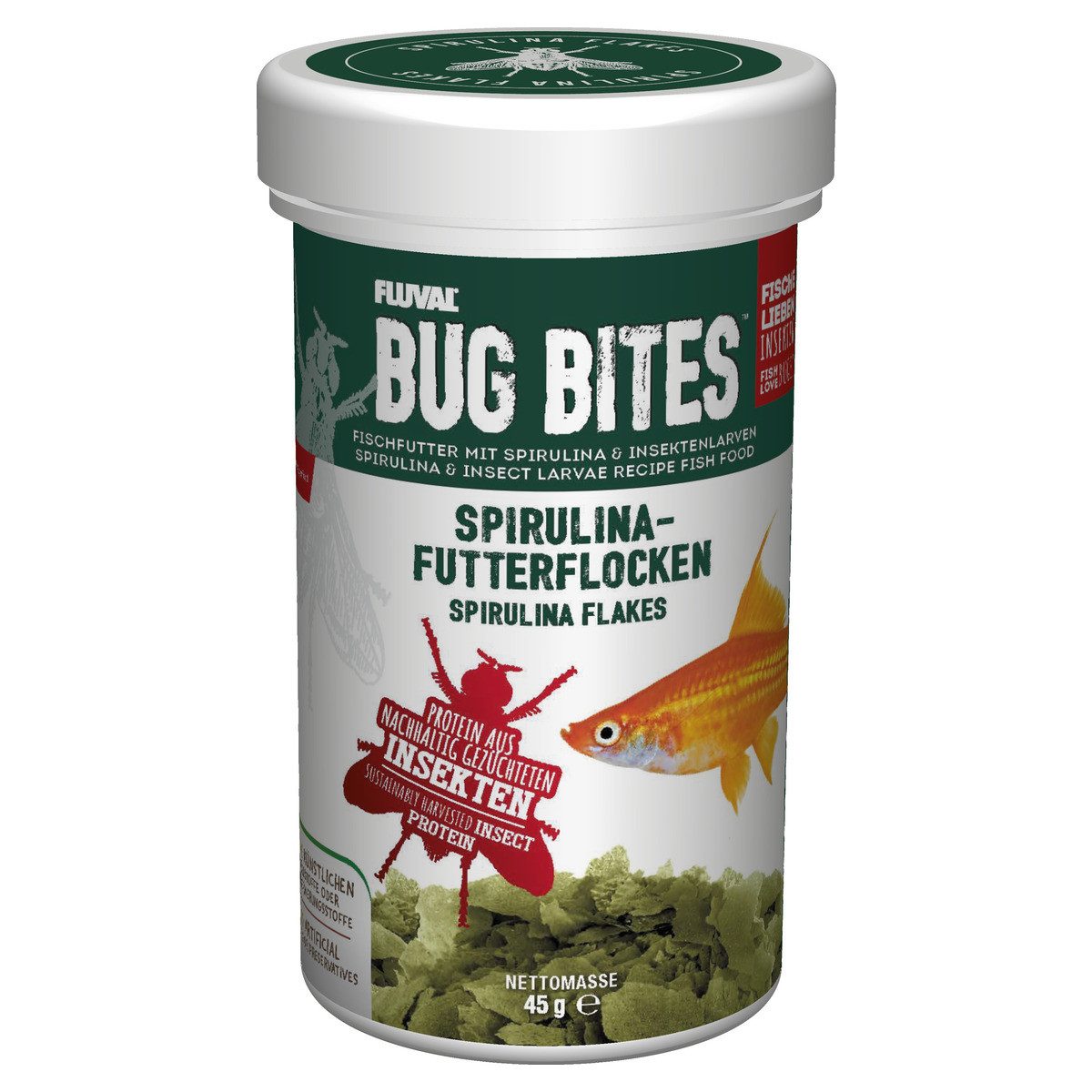 FLUVAL Bug Bites Spirulina Flakes, Trockenfutter für: Fische