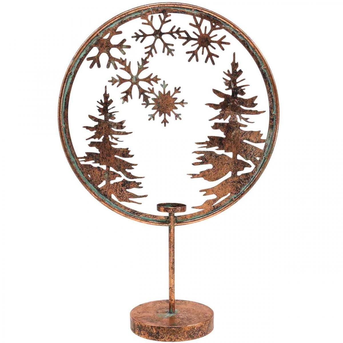 Florists Products Kerzenhalter Winterlicher Dekoring mit Tannen und Schneeflocken, Standfuß