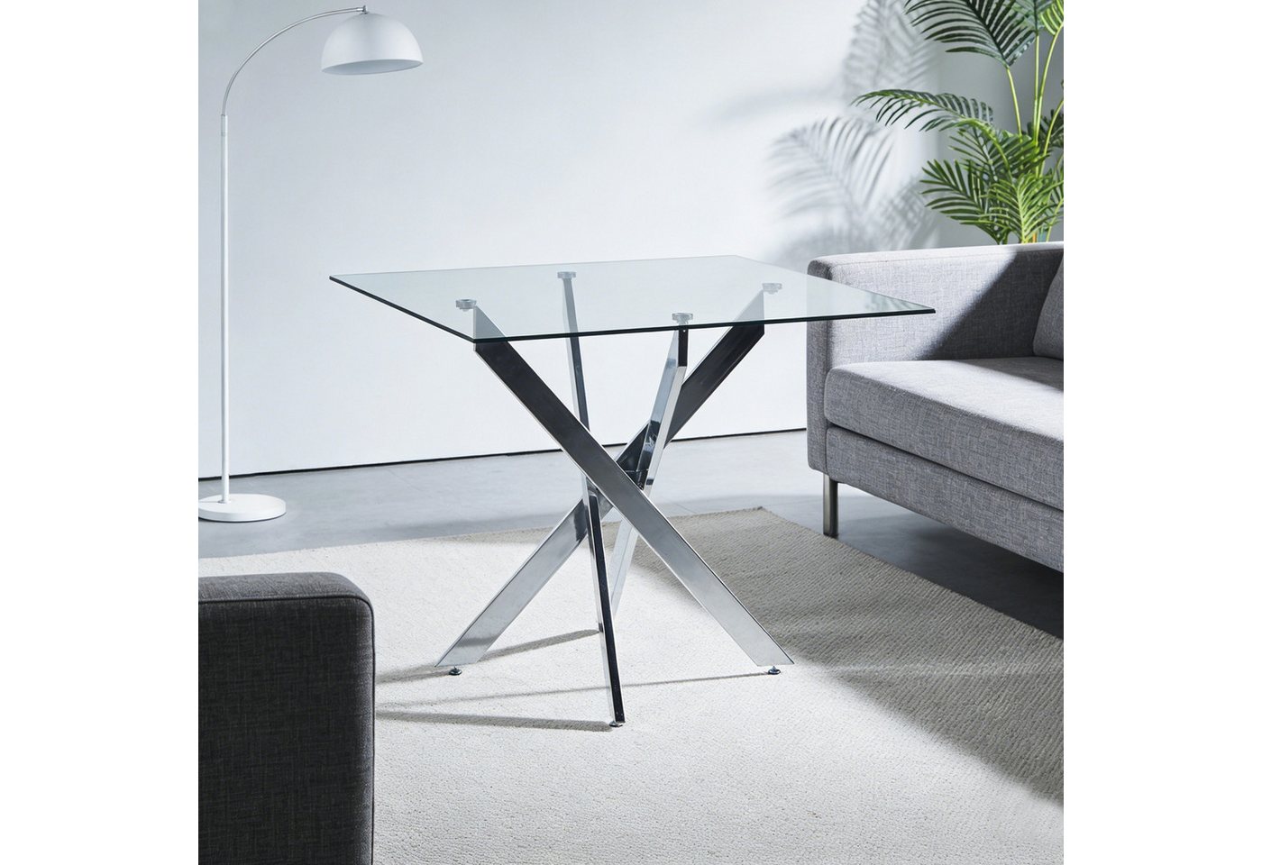 ANYSUN Esstisch moderner Küchentisch, gehärtetem Glas Tisch (80 x 80 x 75 cm platzsparender moderner Küchentisch, 1 Couchtisch), verchromte Beine, perfekt für Esszimmer, Küche, Wohnzimmer