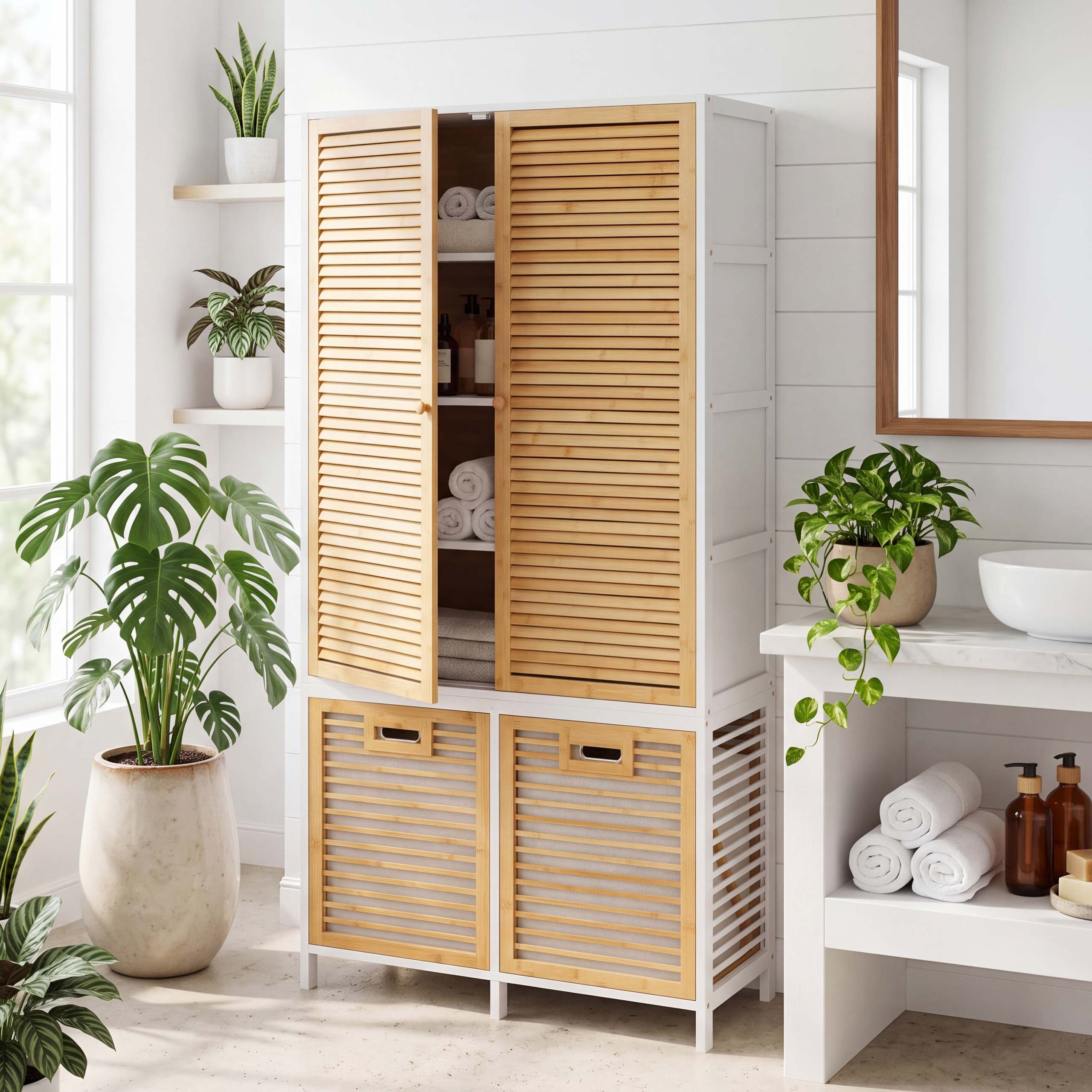 MCW Hochschrank MCW-N83-T Mit Ablagefächern und zwei Wäschekörben