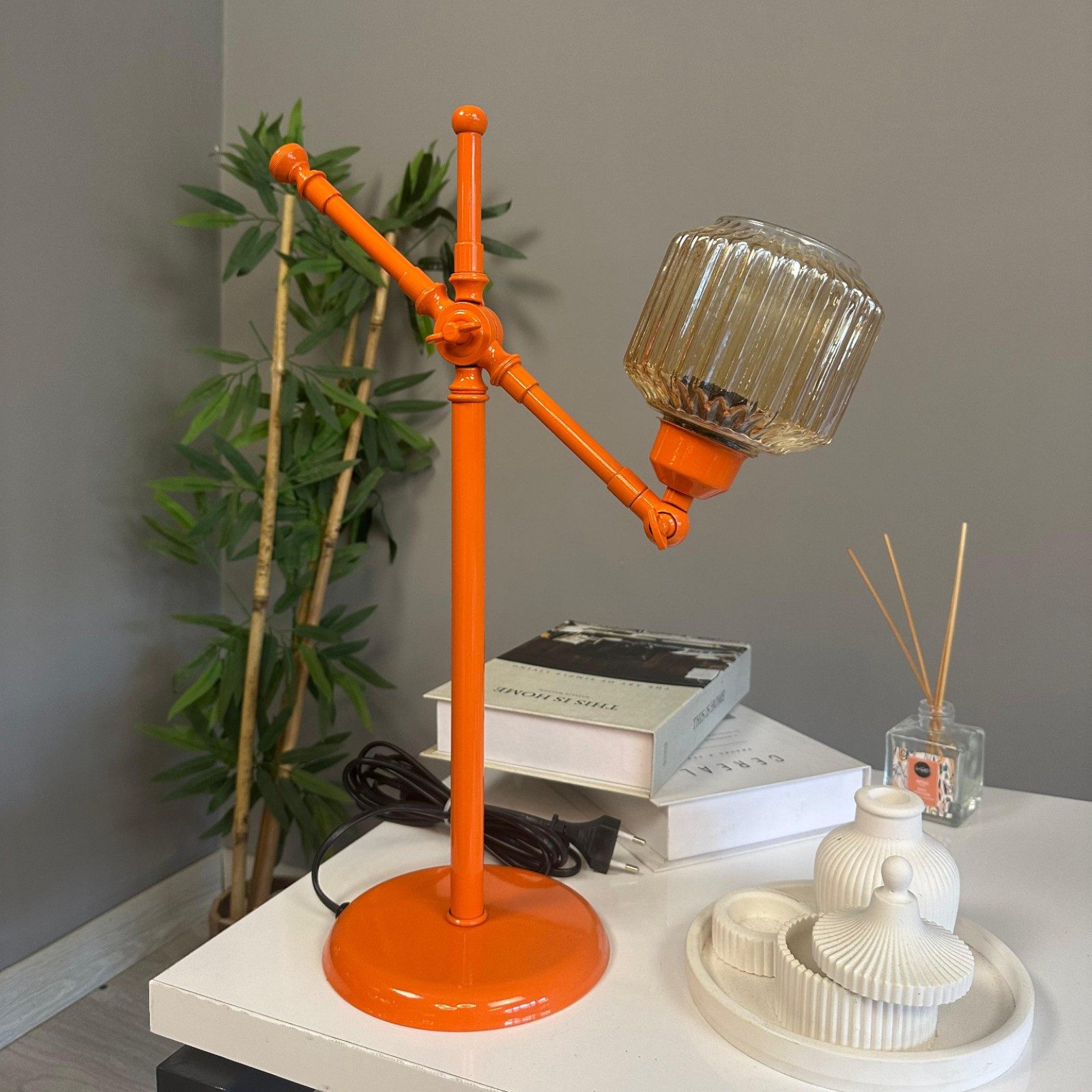 Bamyum Nachttischlampe Jerno Retro Glas und Metall Tischlampe mit Kabel, ohne Leuchtmittel