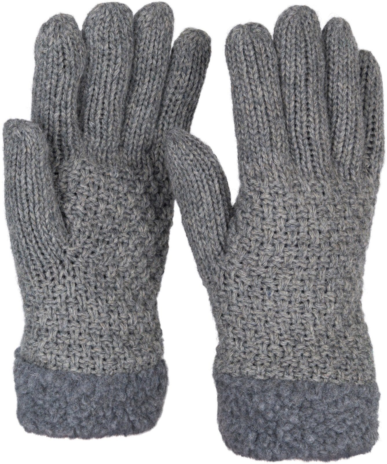 styleBREAKER Strickhandschuhe Strickhandschuhe mit Perlmuster und Fleece Grau