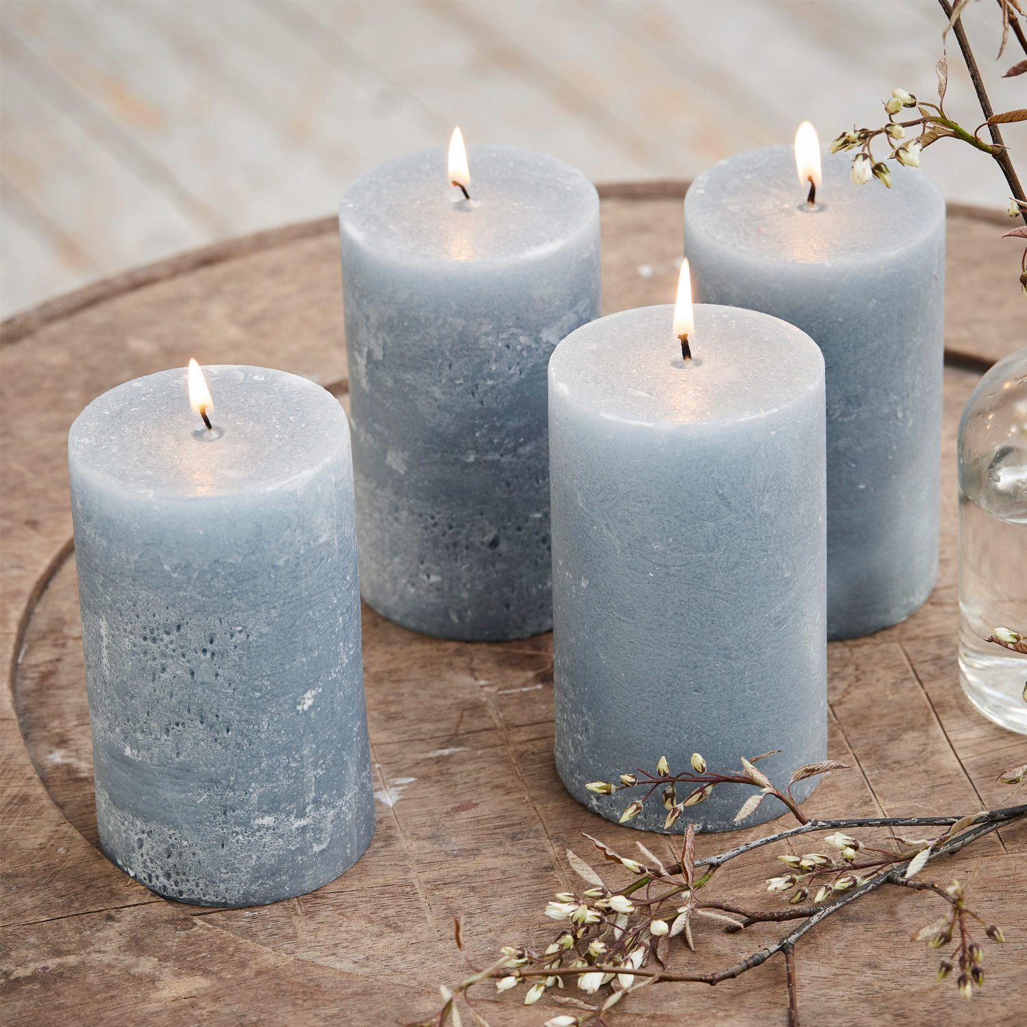 Mirabeau Stumpenkerze Kerze 4er Set Braga graublau (4er Set, 4er Set), none