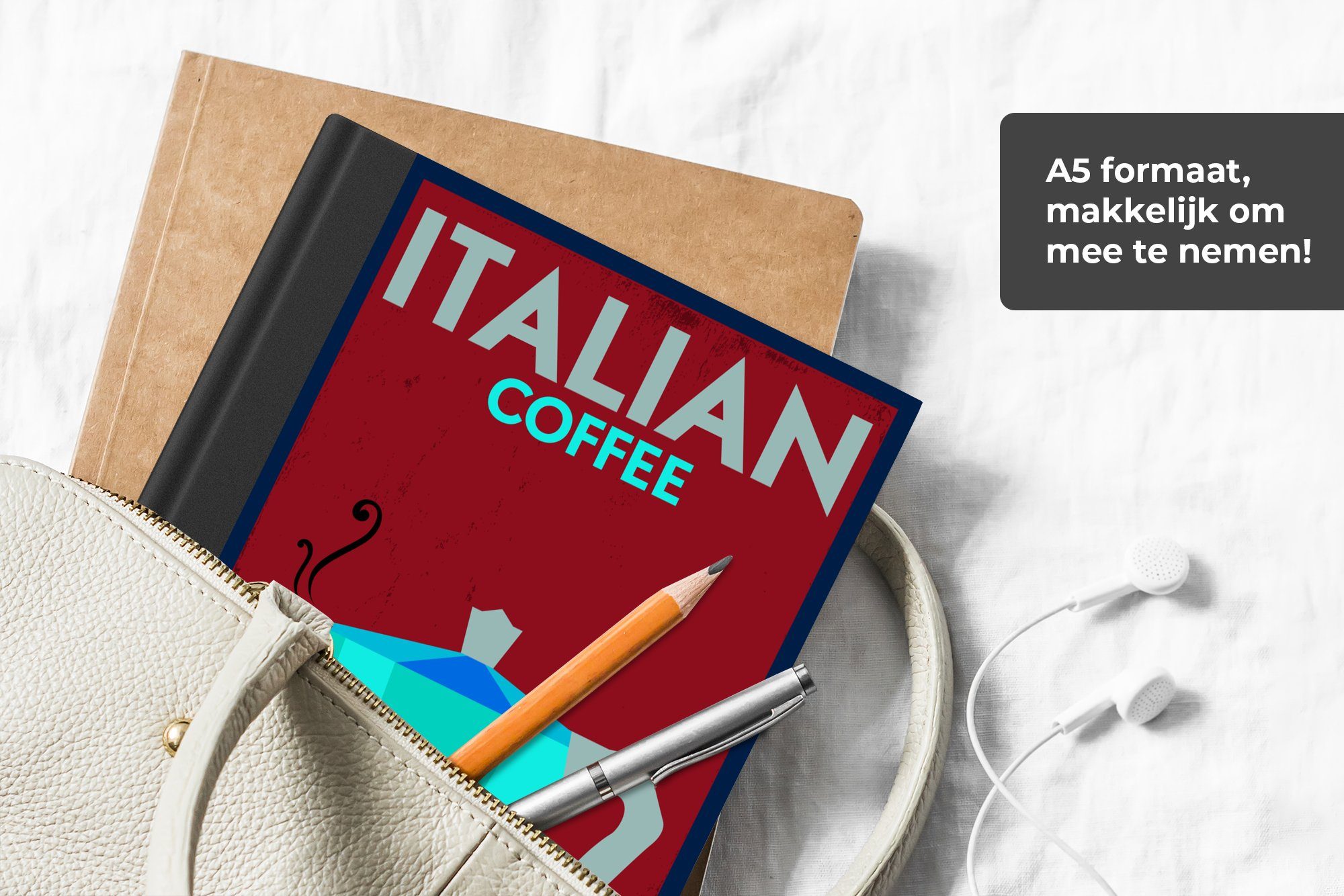 Notizbuch A5, Italienischer - - Kaffee, Kaffee - Notizheft, Zitate MuchoWow Jahrgang Seiten, 98 Tagebuch, Journal, Haushaltsbuch Italien - Merkzettel,