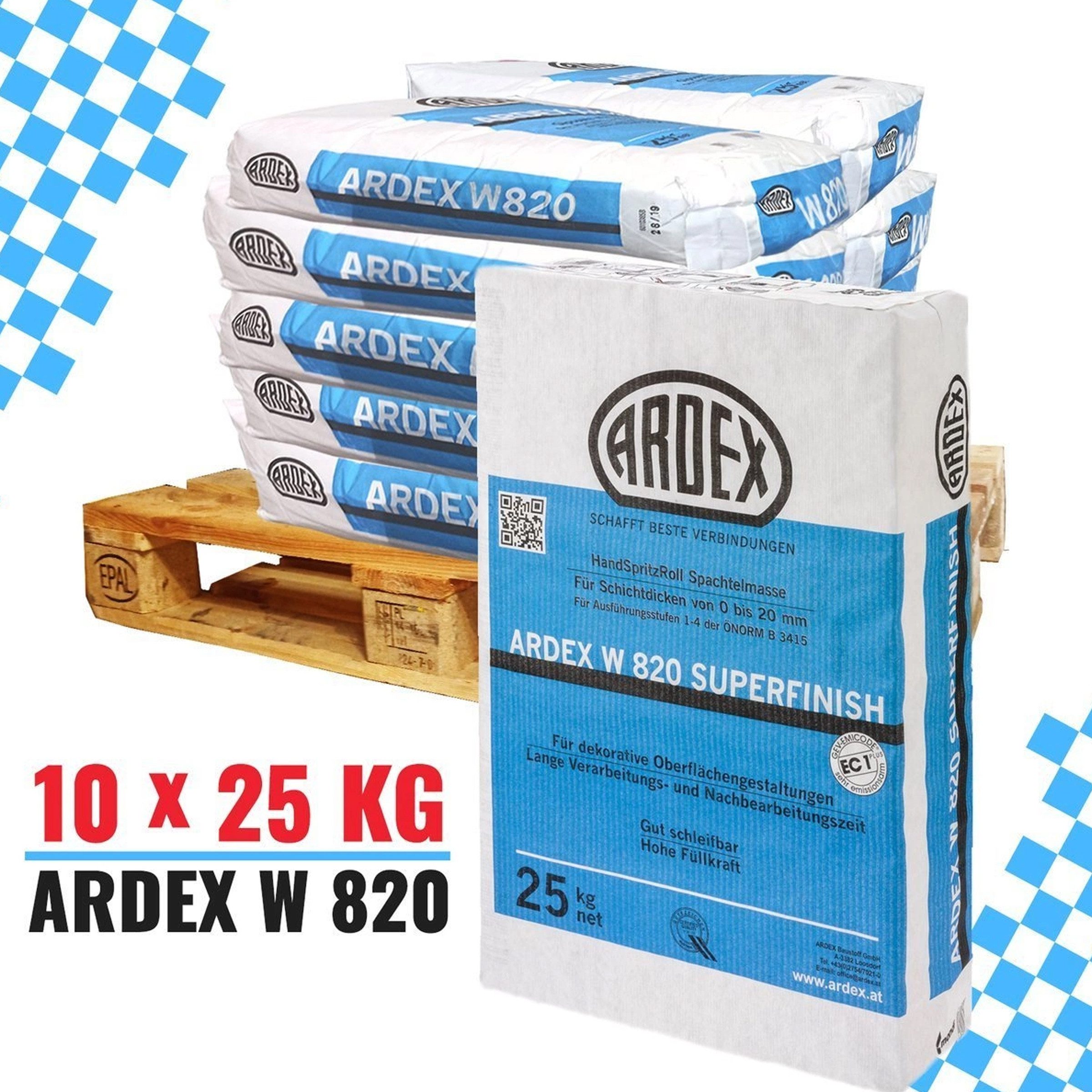 ARDEX Spachtelmasse ARDEX W 820 10x 25kg Spachtelmasse Hand-Spritz-Roll (250kg)