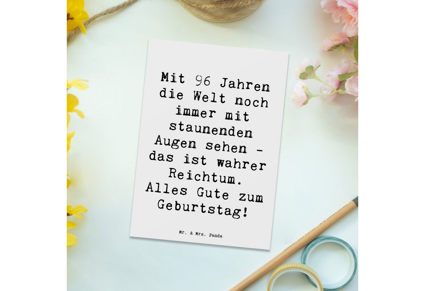 Thumbnail - Mr. & Mrs. Panda Postkarte Spruch 96. Geburtstag Freude - Weiß - Geschenk, liebevoll, Geburtstag