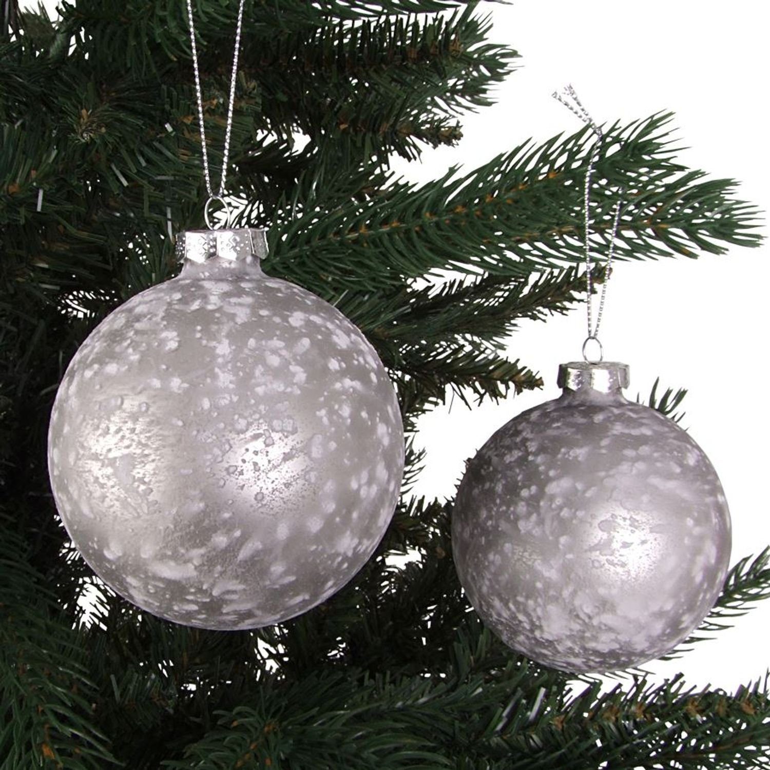 Stück 2 Baum Adventsdeko 9cm Glas-Weihnachtsbaumkugeln Weihnachtsbaumkugel Christbaumkugel BURI silber