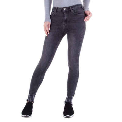 Ital-Design Skinny-fit-Jeans Damen Freizeit Destroyed-Look Stretch Skinny Jeans in Dunkelgrau