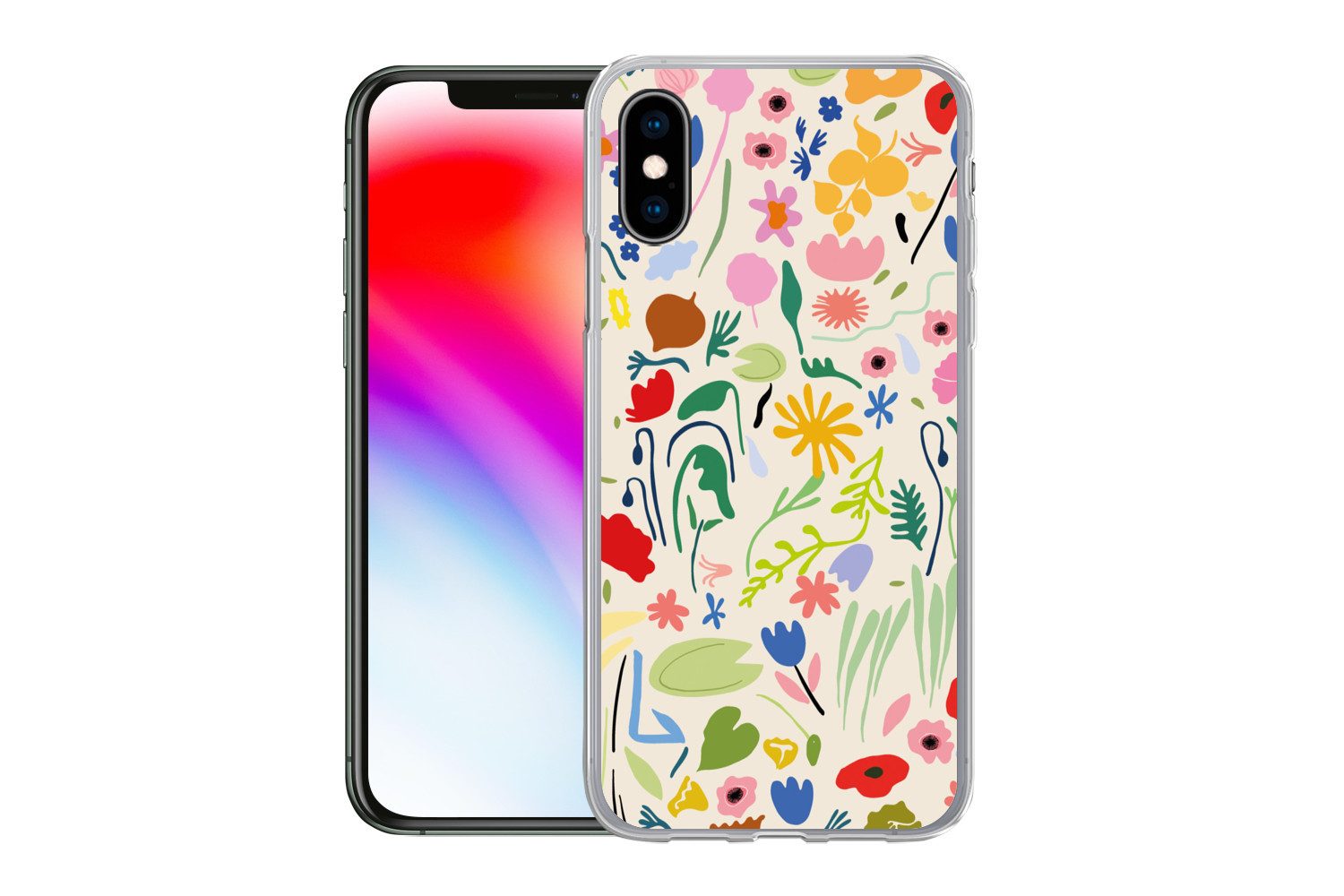 MuchoWow Handyhülle für Apple iPhone X Blumen - Muster - Pflanzen, Smartphone-Bumper, Print, Handy Schutzhülle Dünn