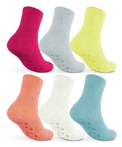 sockenkauf24 Kuschelsocken 6 oder 12 Paar Damen Socken mit ABS Anti Rutsch Sohle (6-Paar, Größe 35-42) - 37419