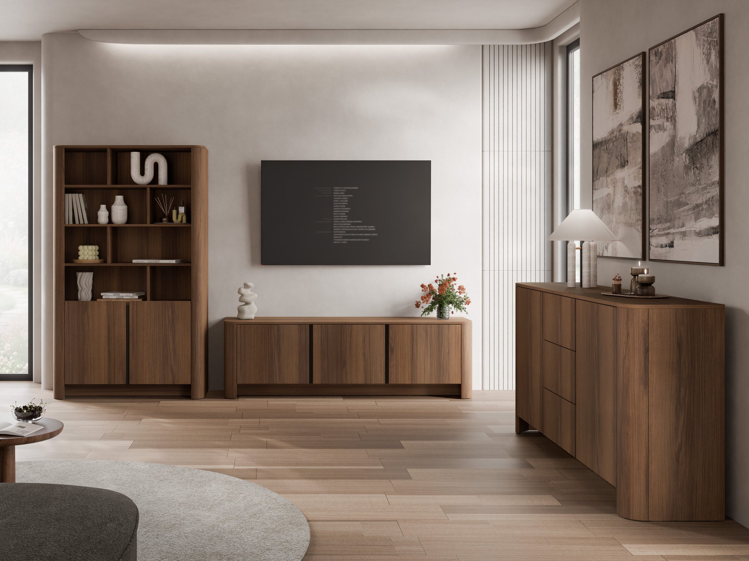 MIRJAN24 Wohnzimmer-Set Bari I, (3er-Set, Kommode, Regal, TV-Lowboard), Topfscharniere mit gedämpftem Schließsystem