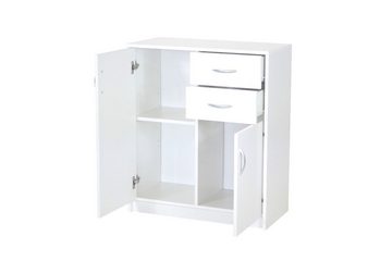 Home Collective Kommode mit 2 Schubladen und 2 Türen 74x85x35 cm (B/H/T) schmal, in weiß, Highboard Sideboard Mehrzweckschrank Schrank Schlafzimmer