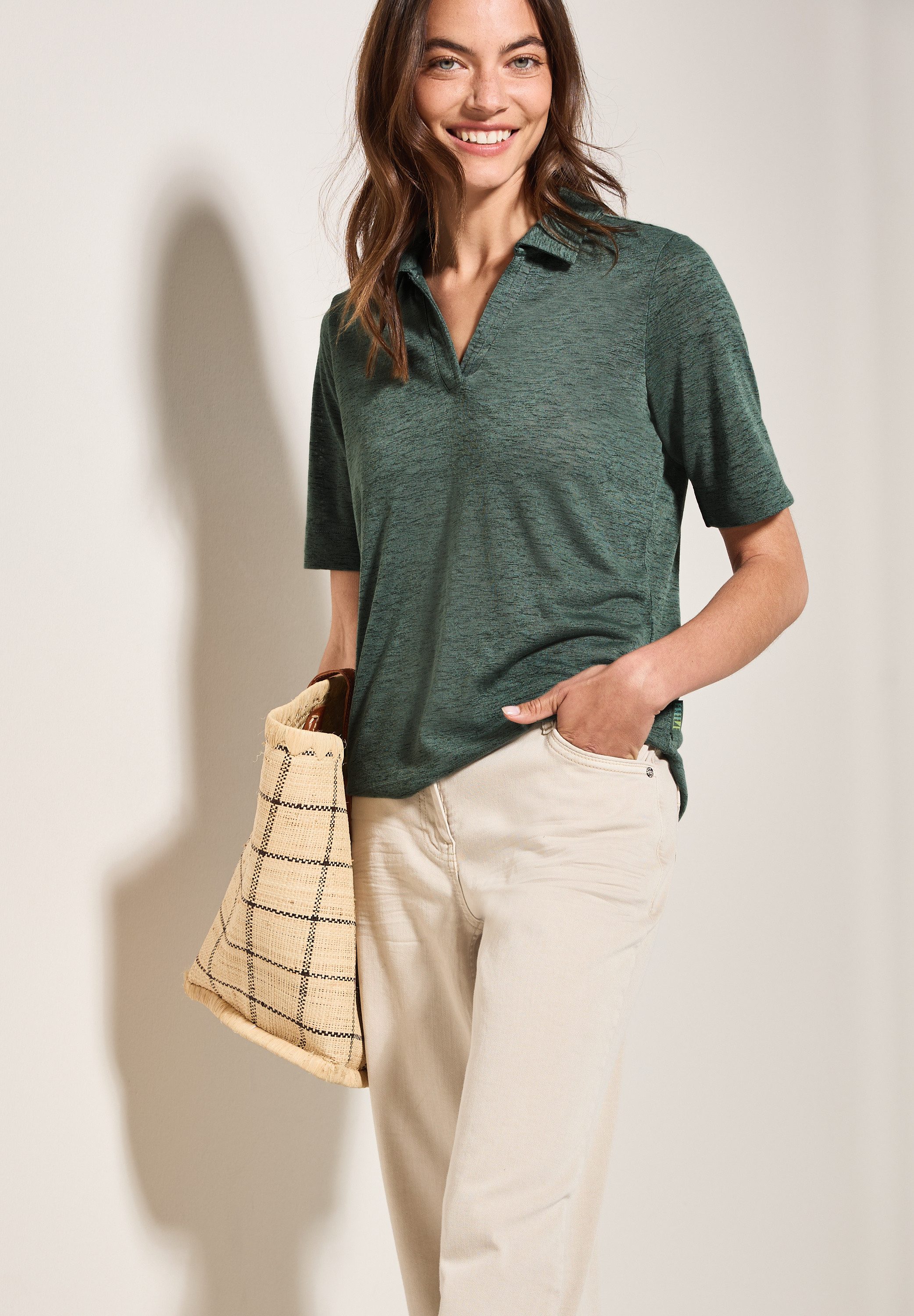 CECIL Poloshirt in Leinen-Optik günstig online kaufen