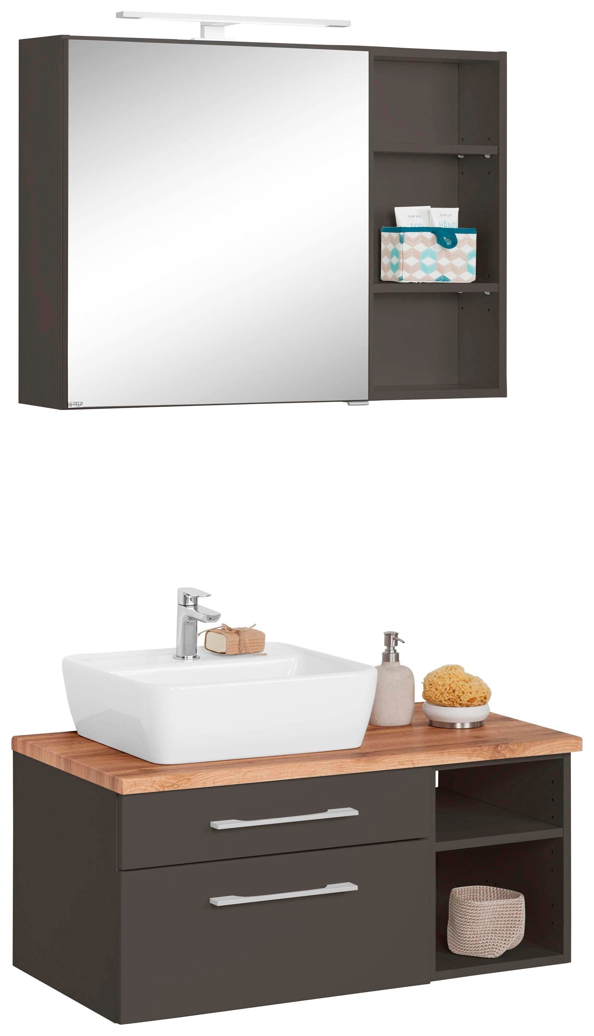 HELD MÖBEL Badmöbel-Set (3-St), Spiegelschrank, Davos, und Waschtisch Regal