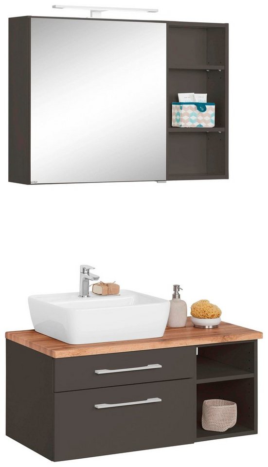 Regal Spiegelschrank, (3-St), Waschtisch HELD Davos, und MÖBEL Badmöbel-Set