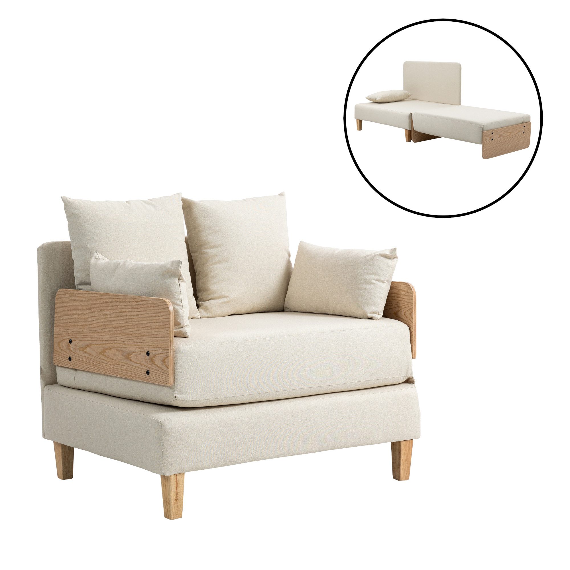 en.casa Schlafsofa, »Seinlus« aufklappbar 81 x 88 x 68 cm Beige