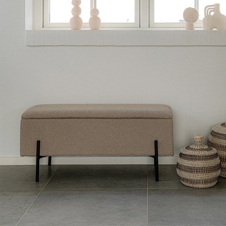 LebensWohnArt Sitzbank Elegante Bank NIZZA mit Stauraum 95cm Bouclé-Stoff beige