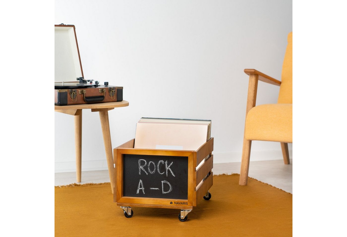Thumbnail - Navaris Transportbehälter Holz Schallplatten Kiste mit Kreidetafel - für bis zu 80 LPs, (1-St)