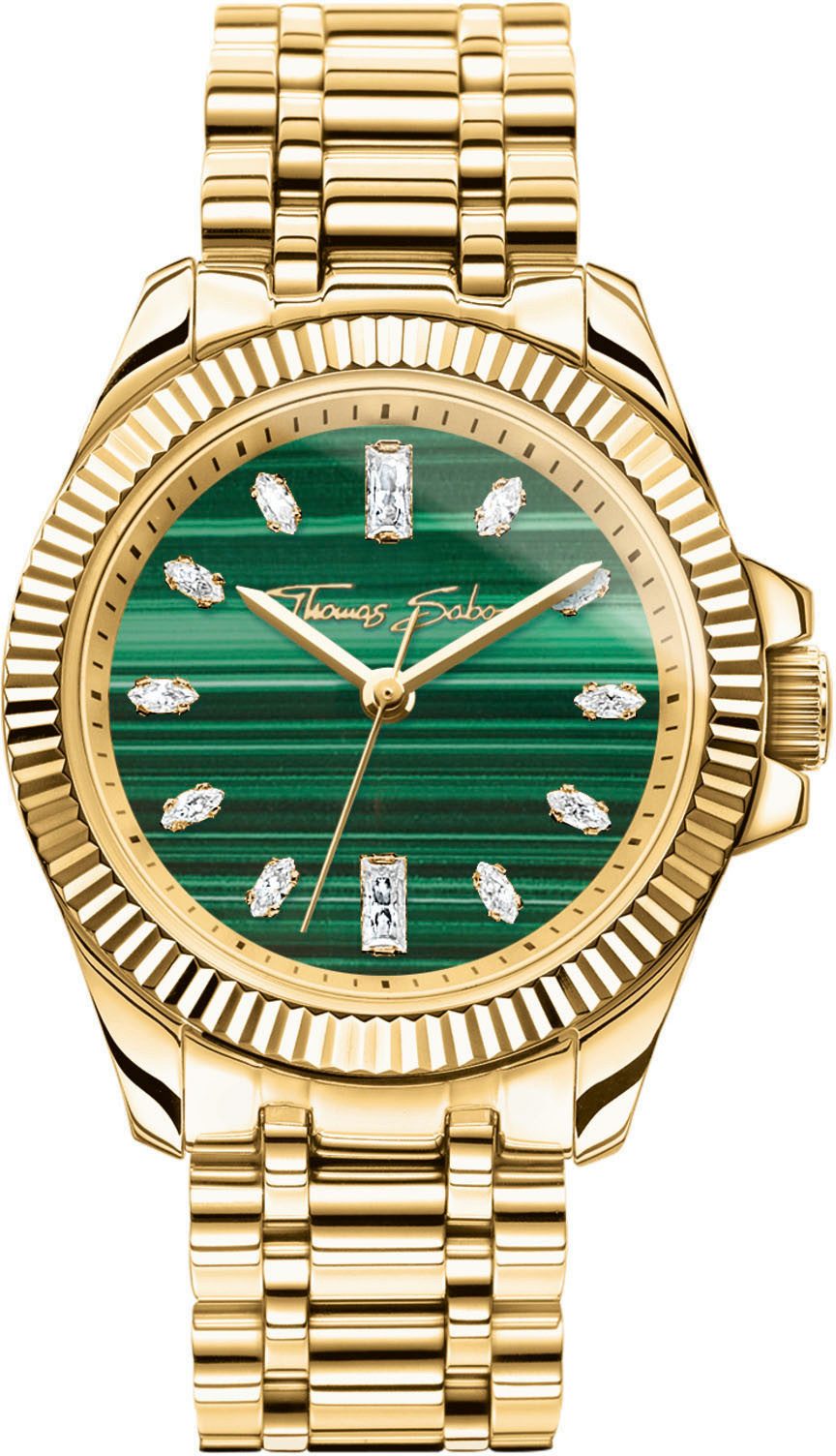 THOMAS SABO Quarzuhr DIVINE JEWELERY STONE WA0436-291-211-33 mm, Armbanduhr, Damenuhr, Edelstahlarmband, analog, Zirkonia (synth)