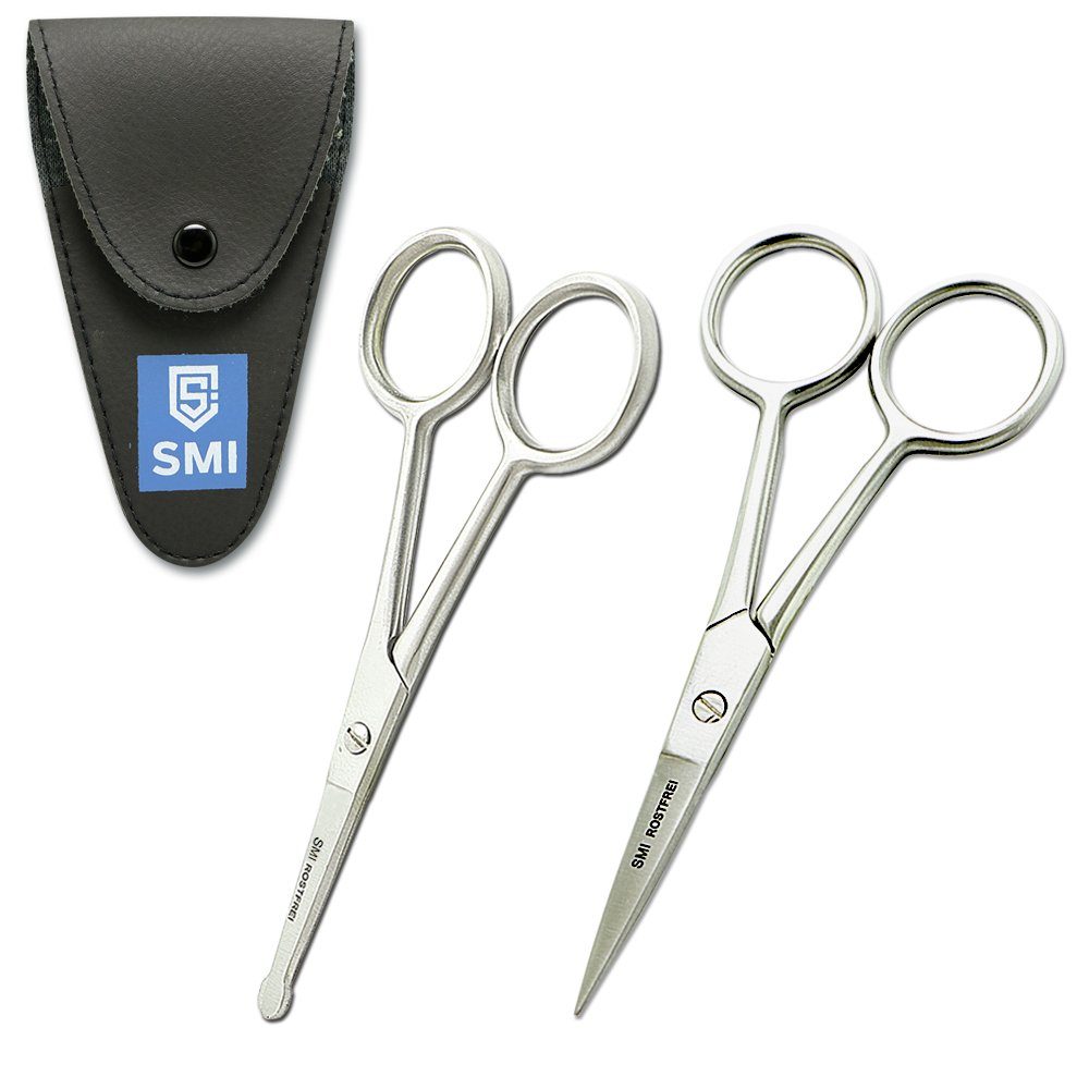 SMI Haarschere 2 Stück Nasenschere Bartschere Nasenhaarschere Schnurrbartschere, (2-tlg), mit Etui