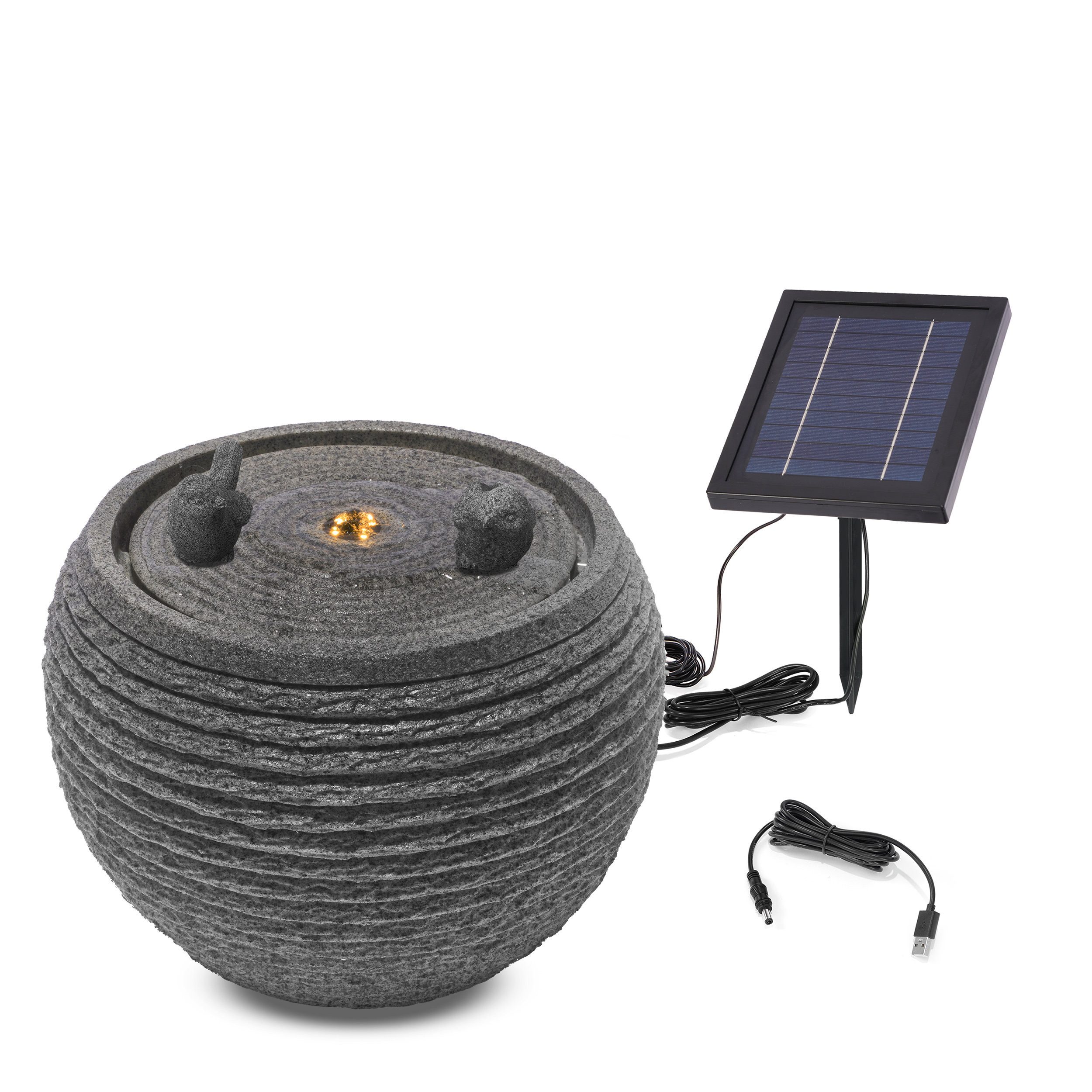 esotec Gartenbrunnen Solarbrunnen Vogelpaar 33x24cm Timer+LED+Akku+USB+2 Lichtfarben 101370, (Komplettset)